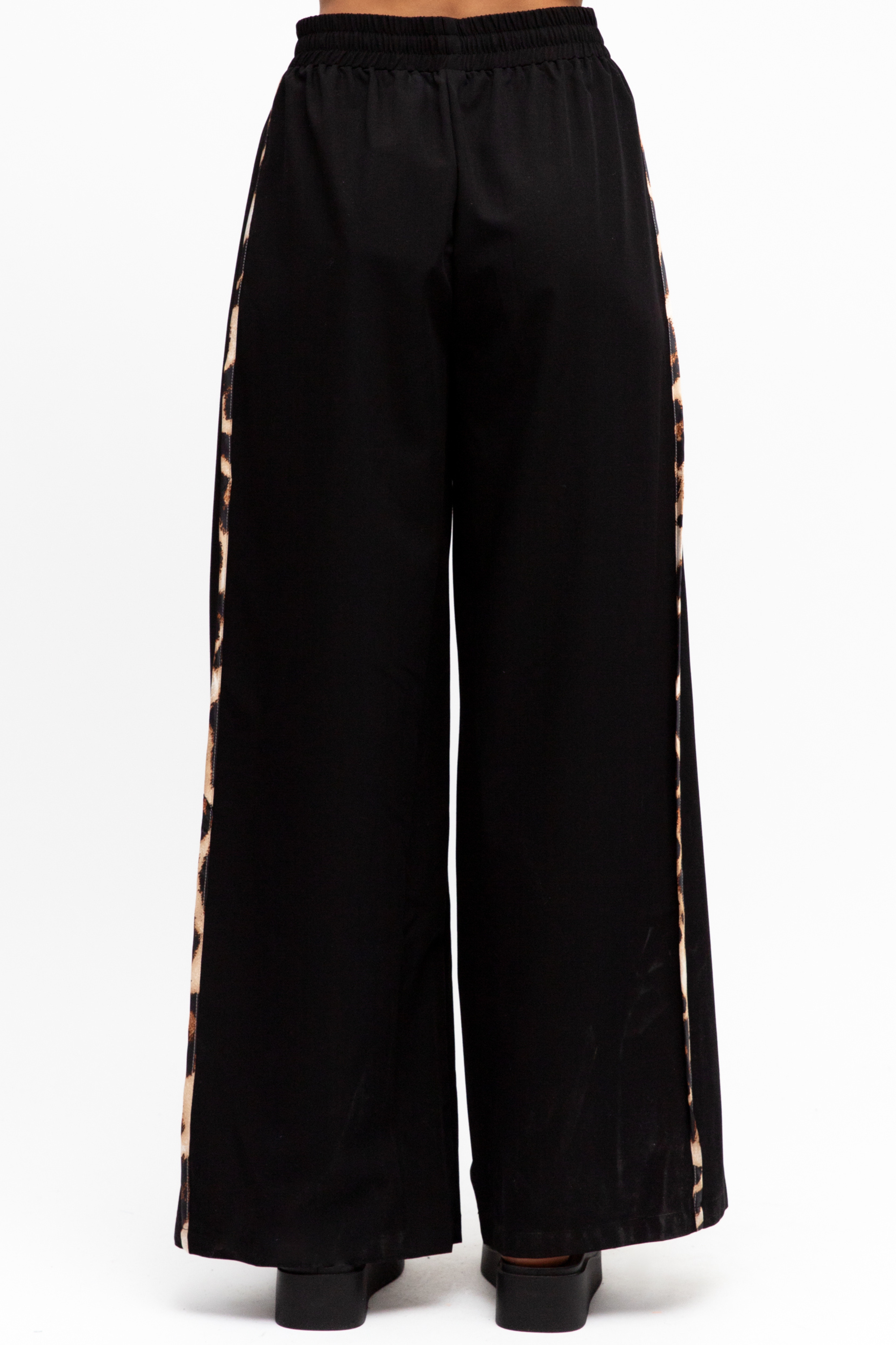 Dakota Relaxed Drawstring Pants - Black with Leopard Detail