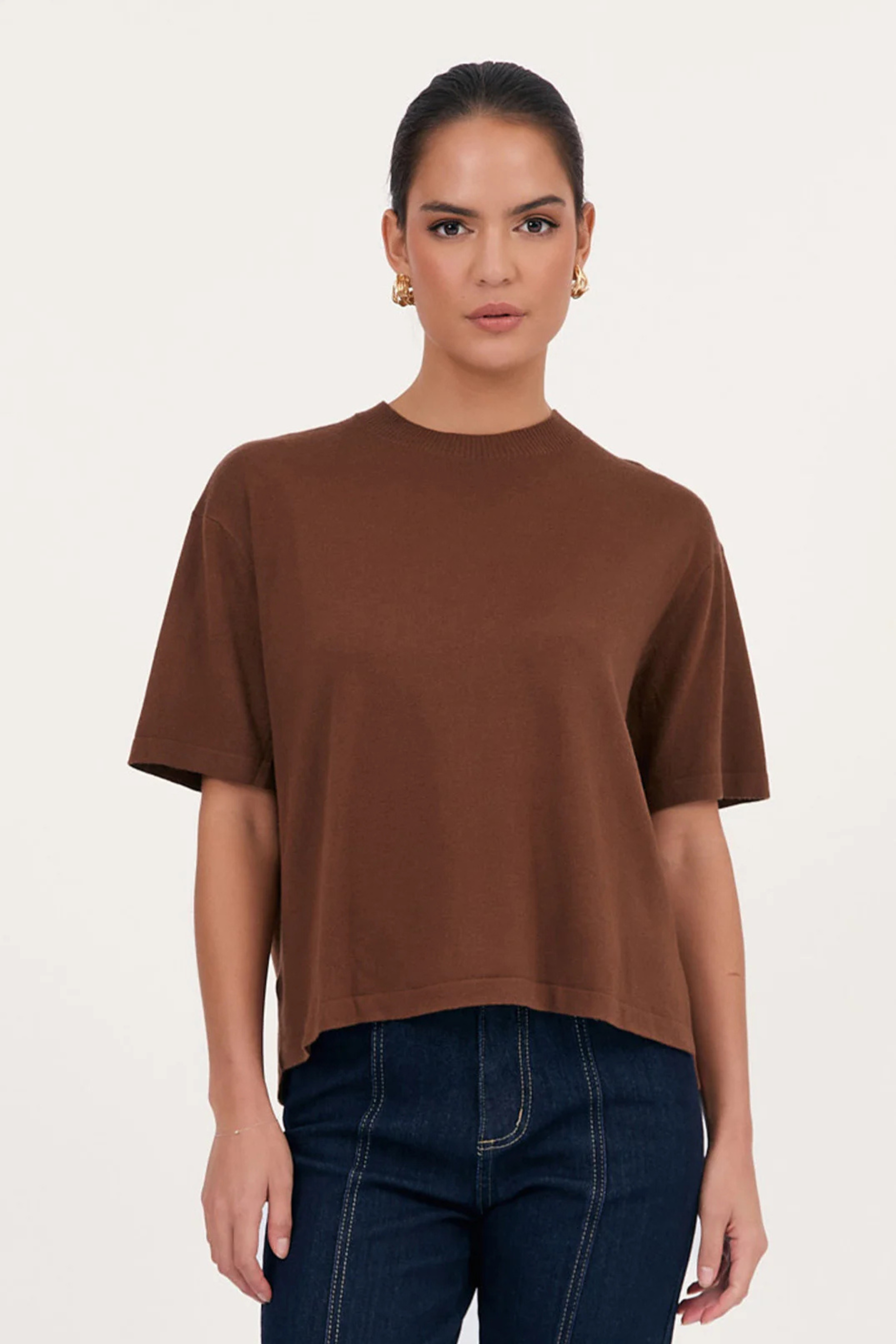 Laney Short Sleeve Knit Top in Chocolate Brown