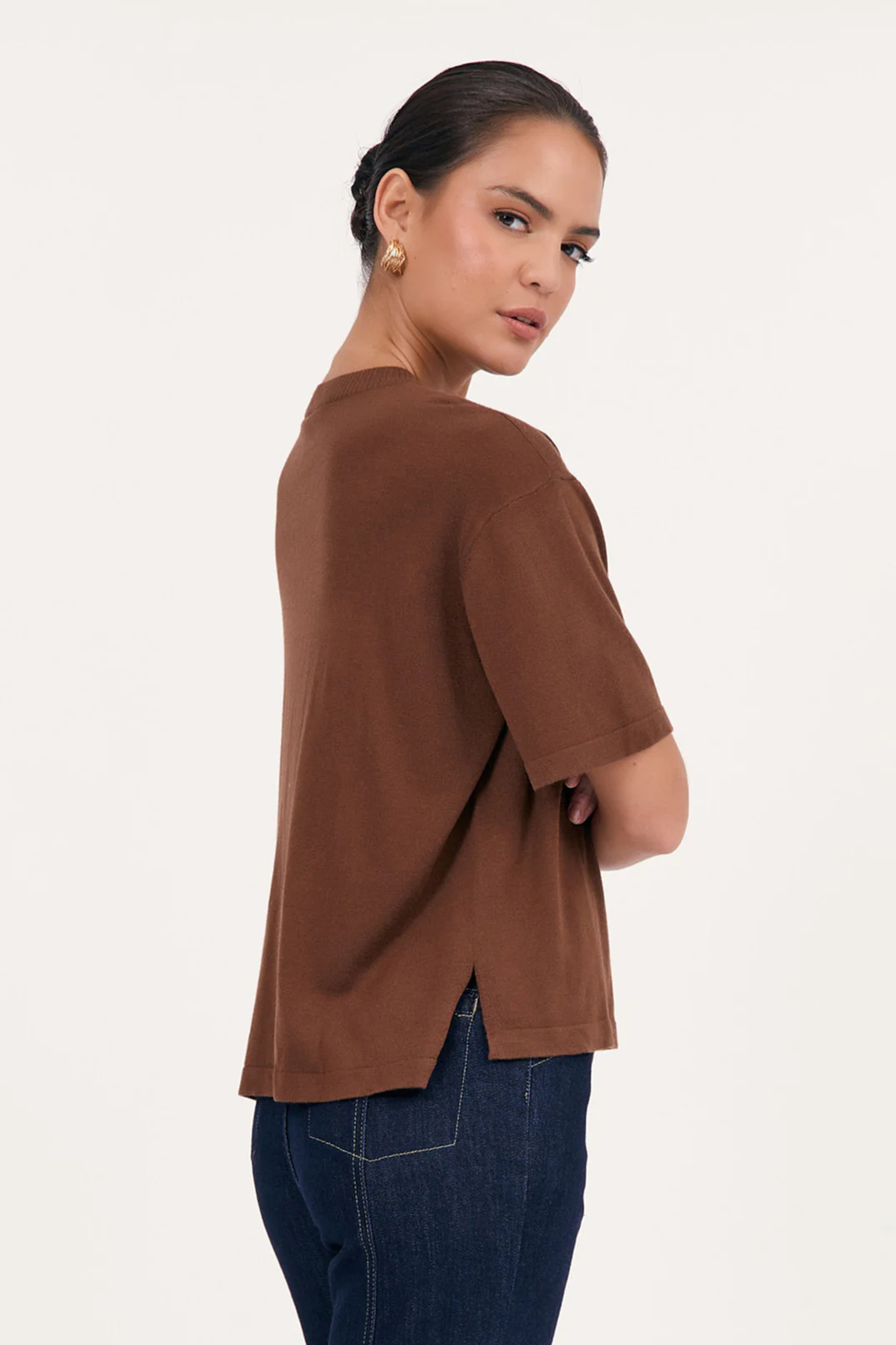 Laney Short Sleeve Knit Top in Chocolate Brown