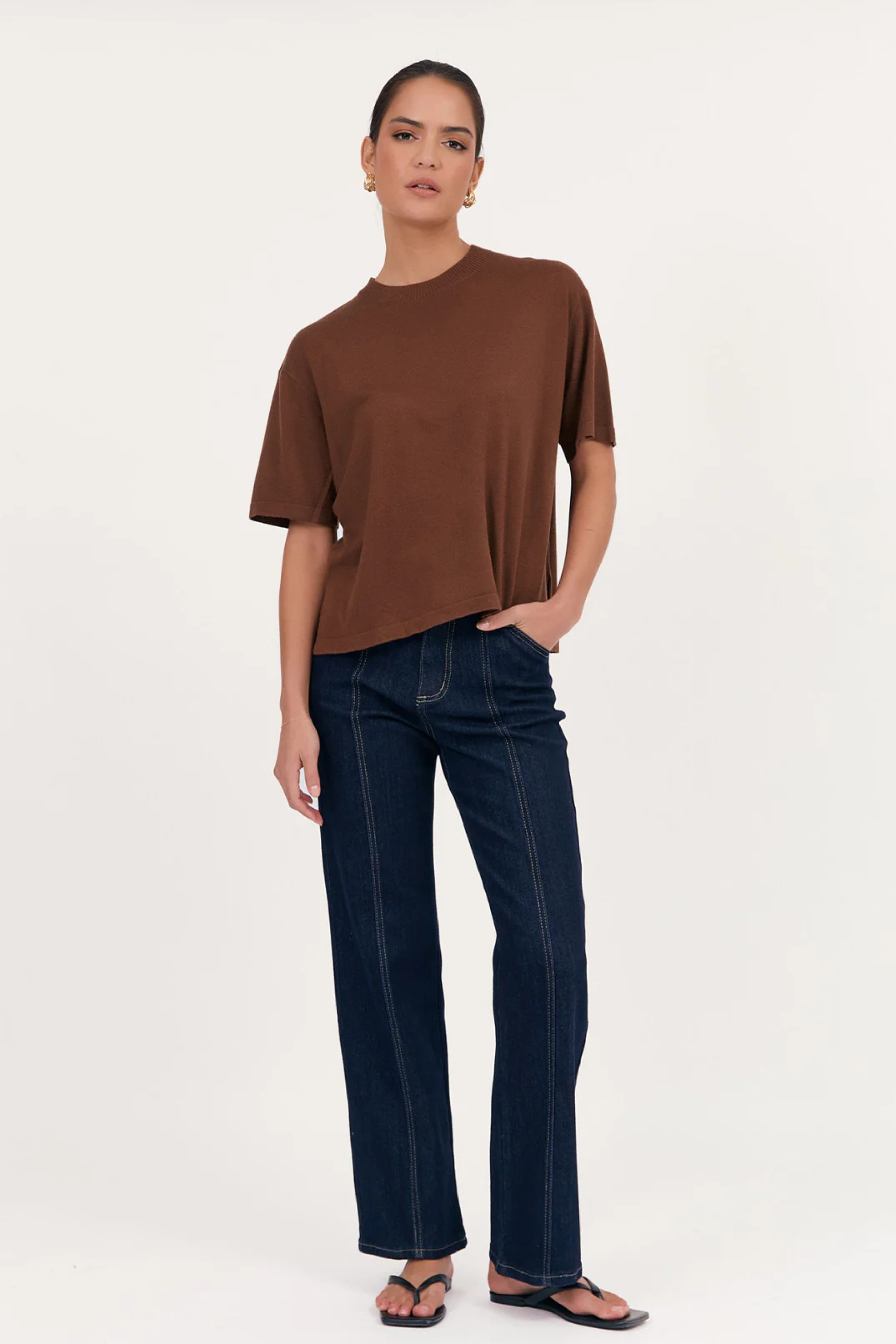 Laney Short Sleeve Knit Top in Chocolate Brown