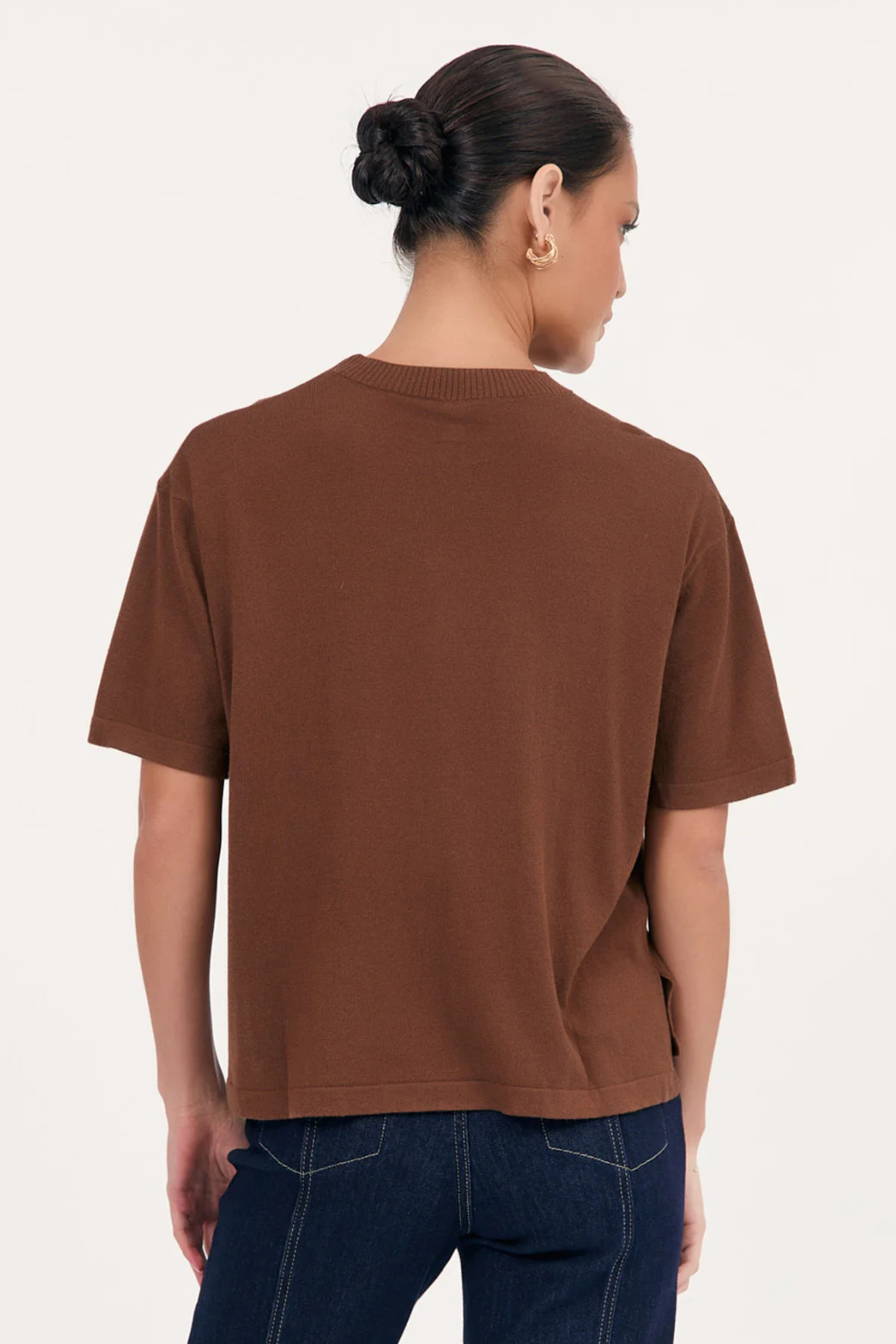 Laney Short Sleeve Knit Top in Chocolate Brown