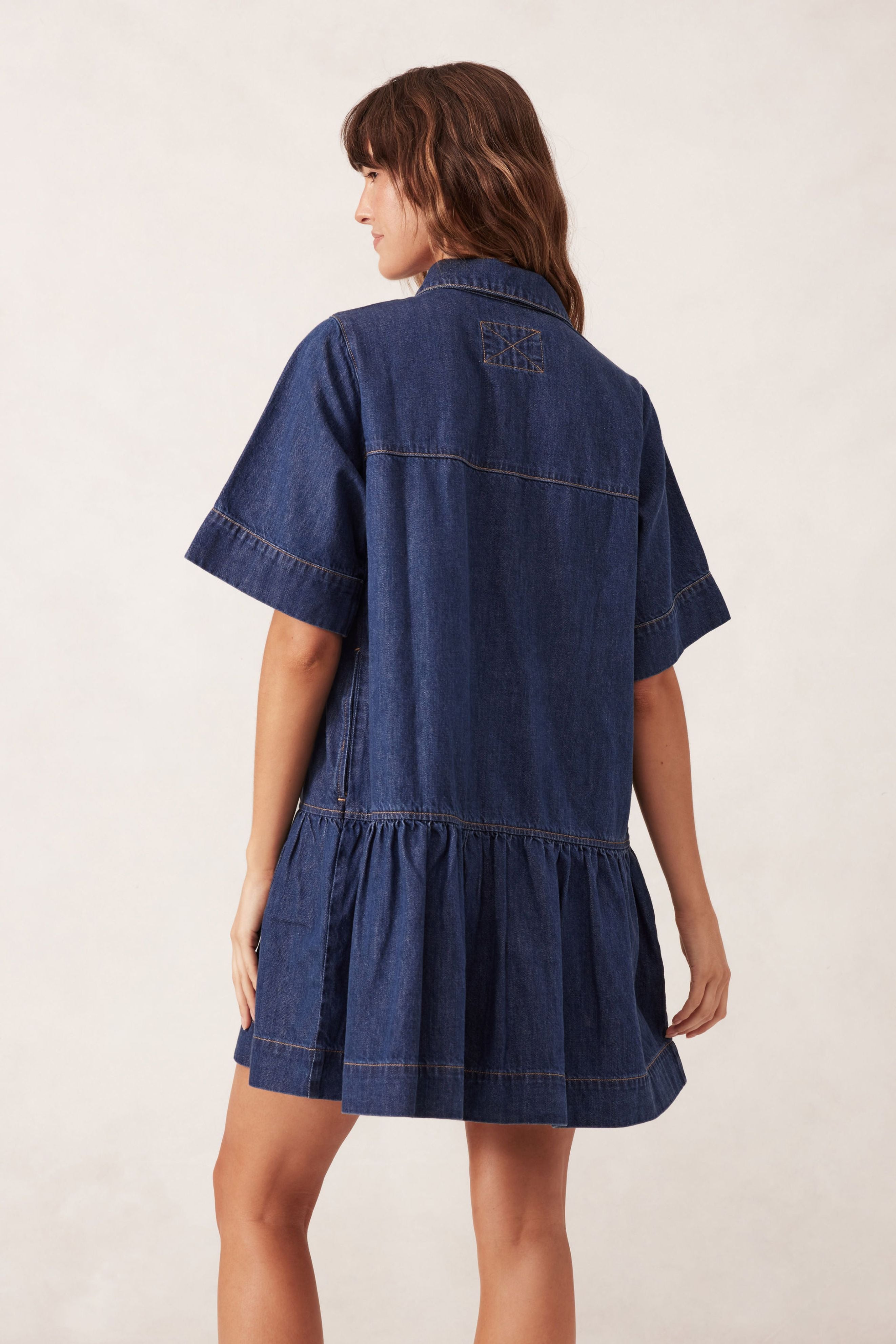 Piper Short Sleeve Tiered Pocket Shirt Dress - Midnight Blue