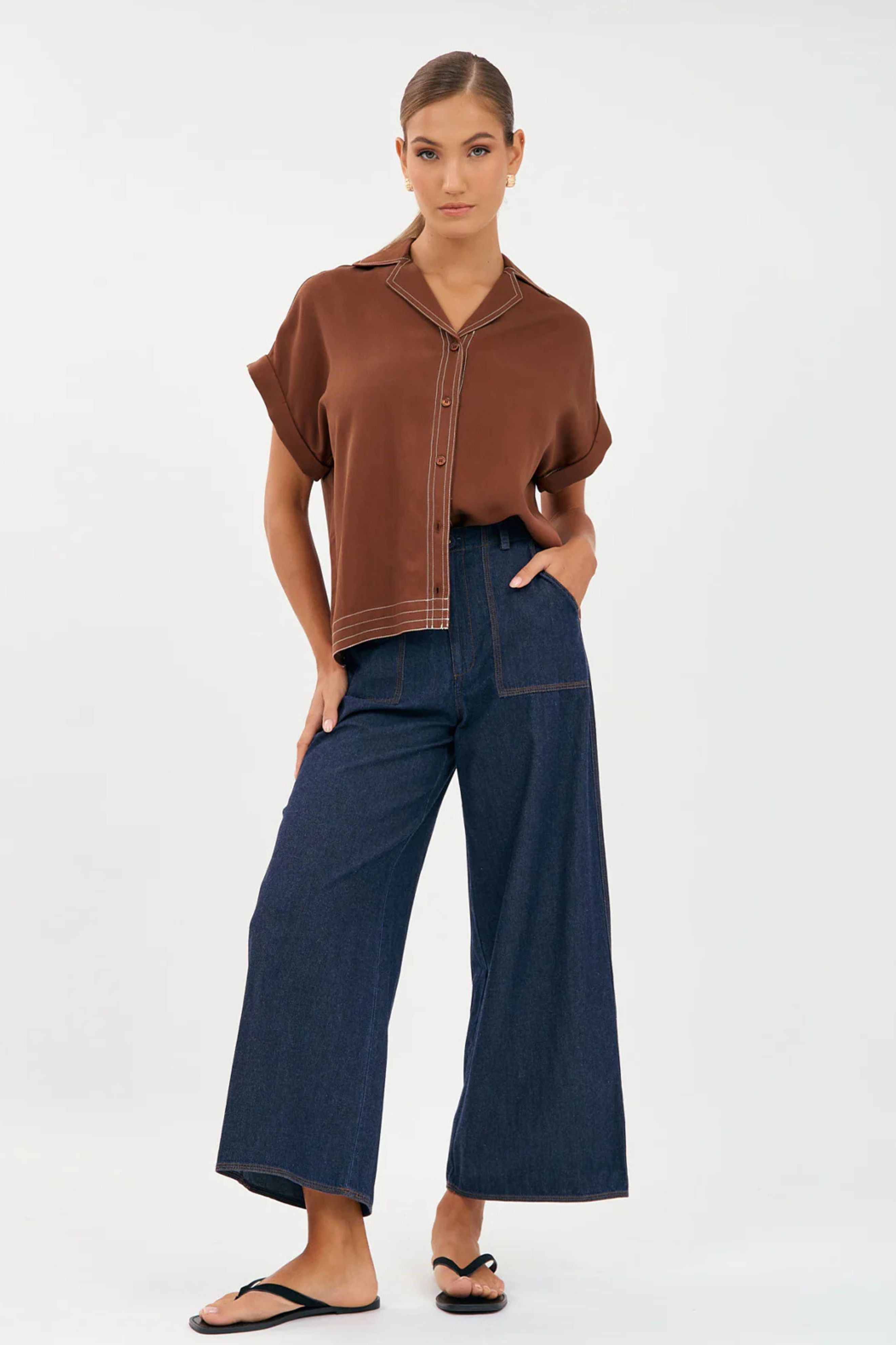 Stevie Contrast Stitch Denim Pant