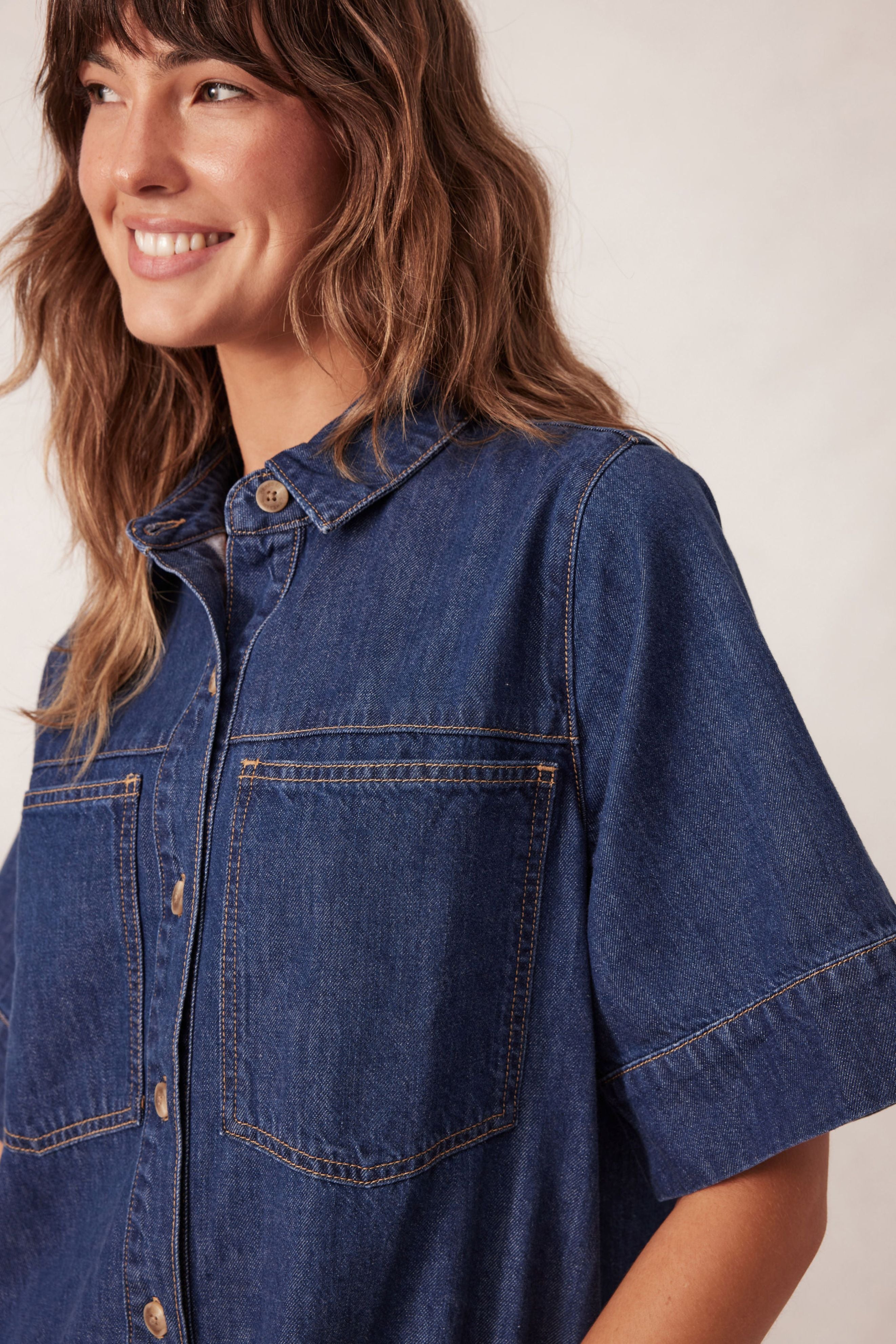 Piper Short Sleeve Tiered Pocket Shirt Dress - Midnight Blue