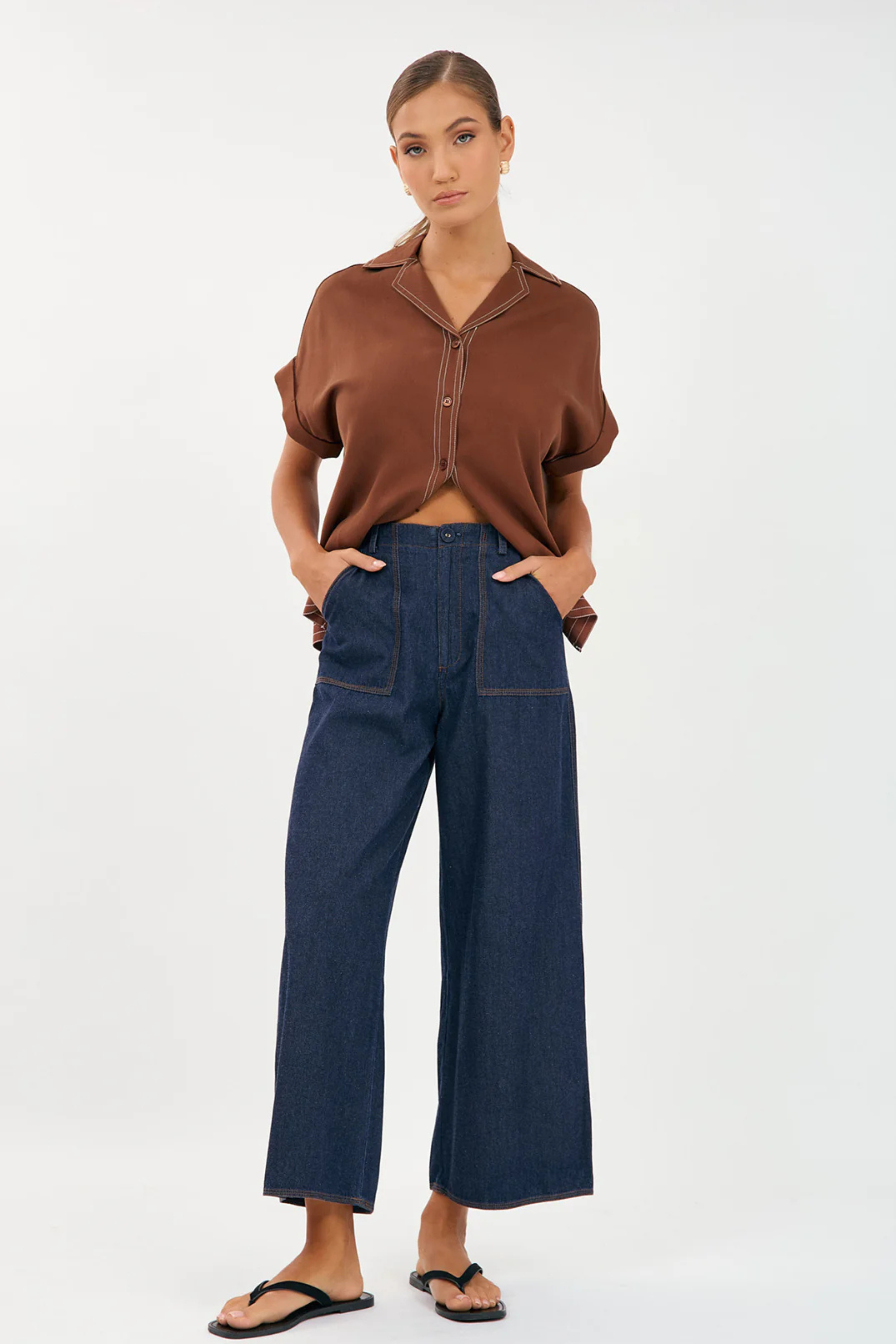 Stevie Contrast Stitch Denim Pant