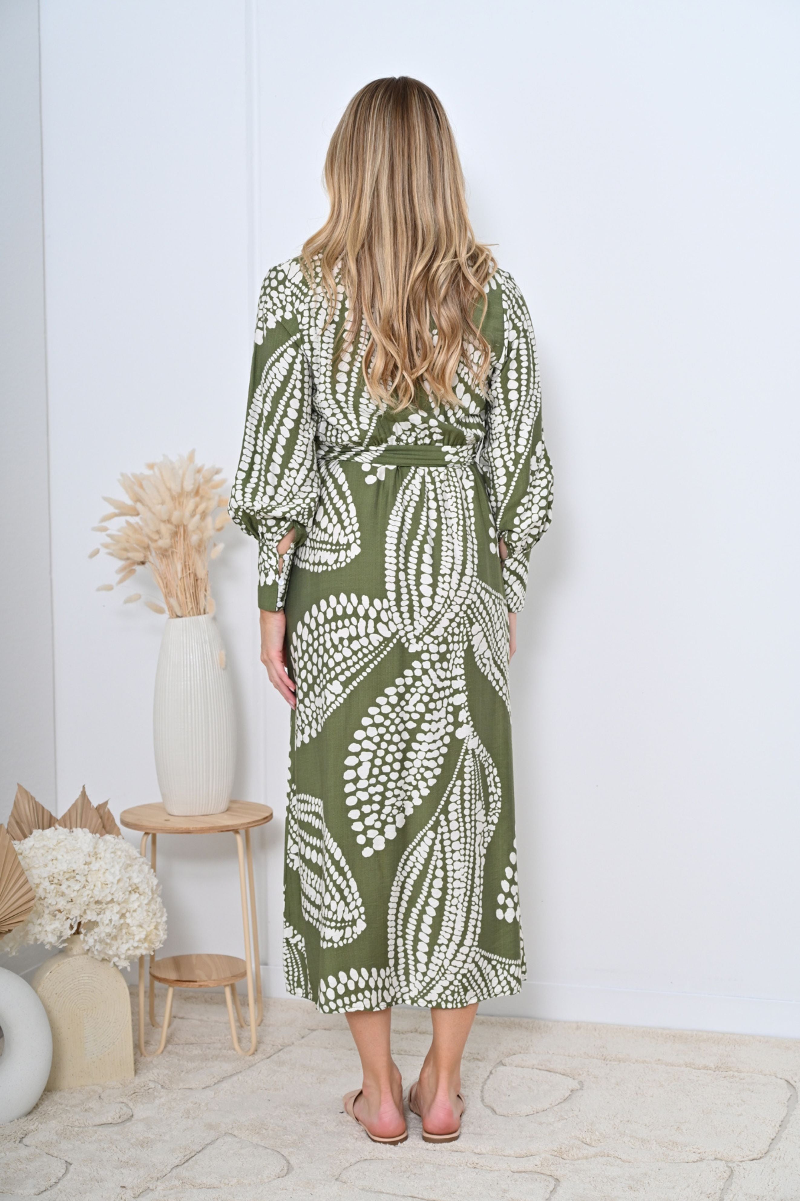 Isla Dress in Green and White