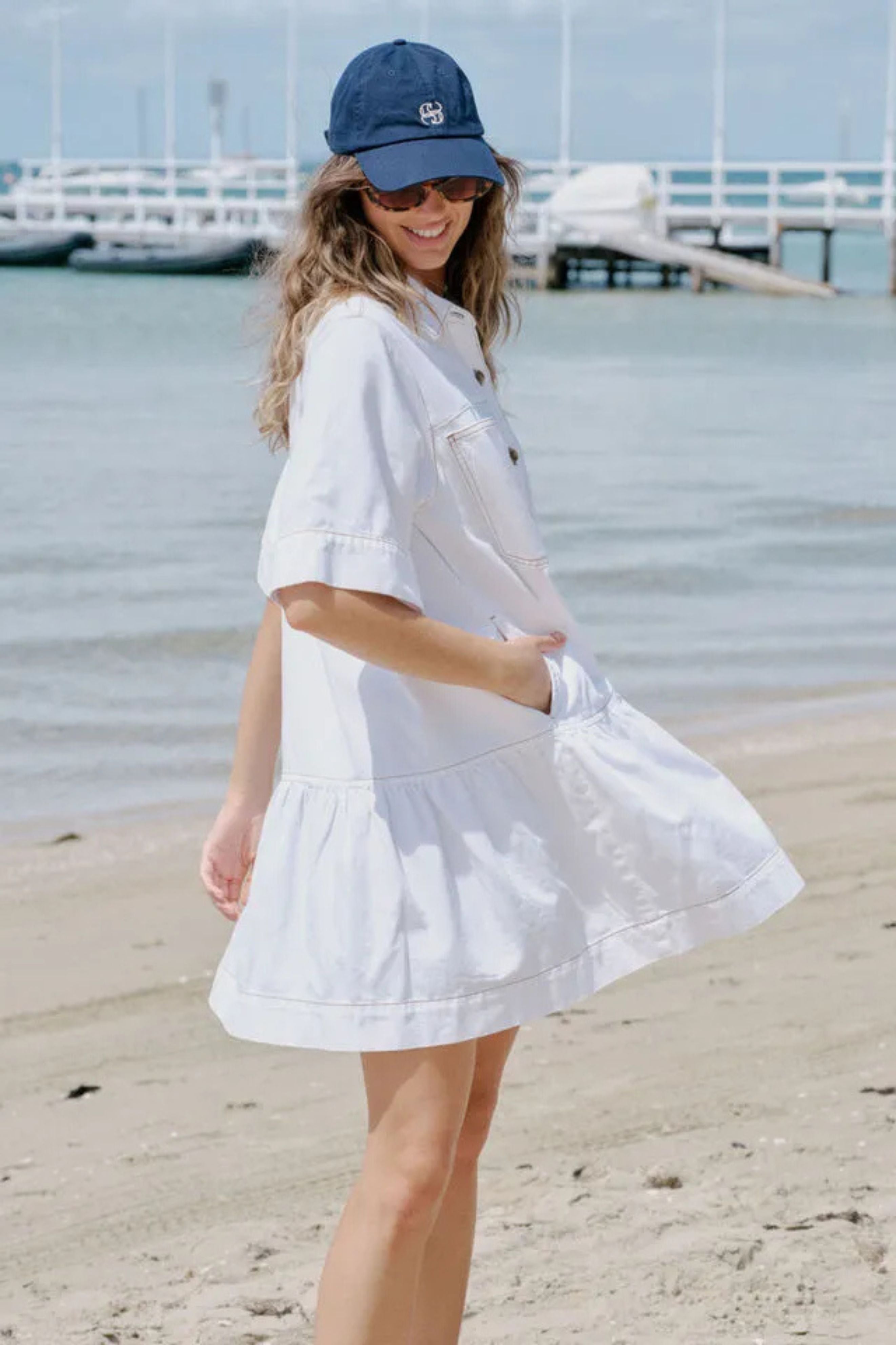 Piper Short Sleeve Tiered Pocket Shirt Dress - Fresh Ecru