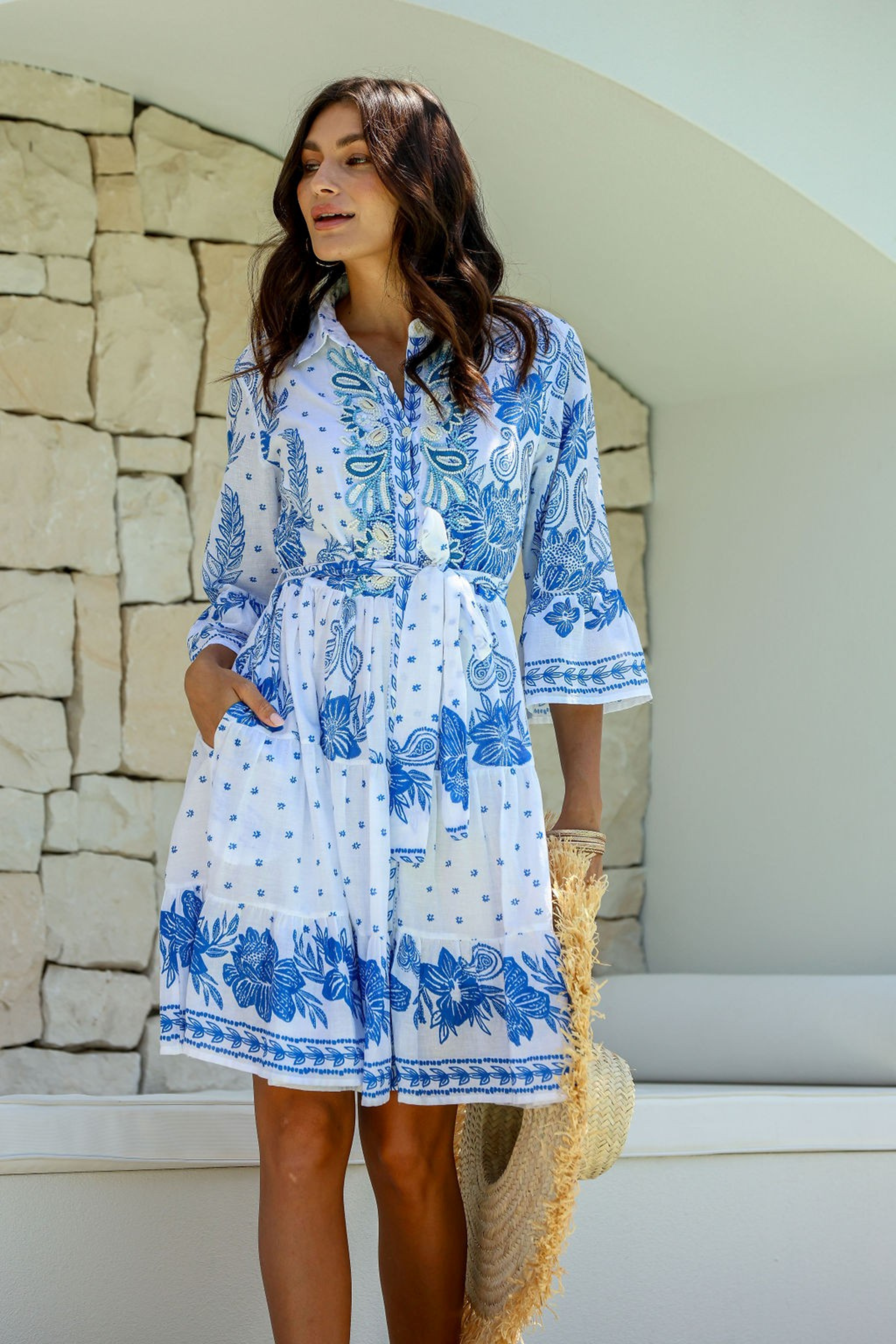 Emmie Dress in Blue and White