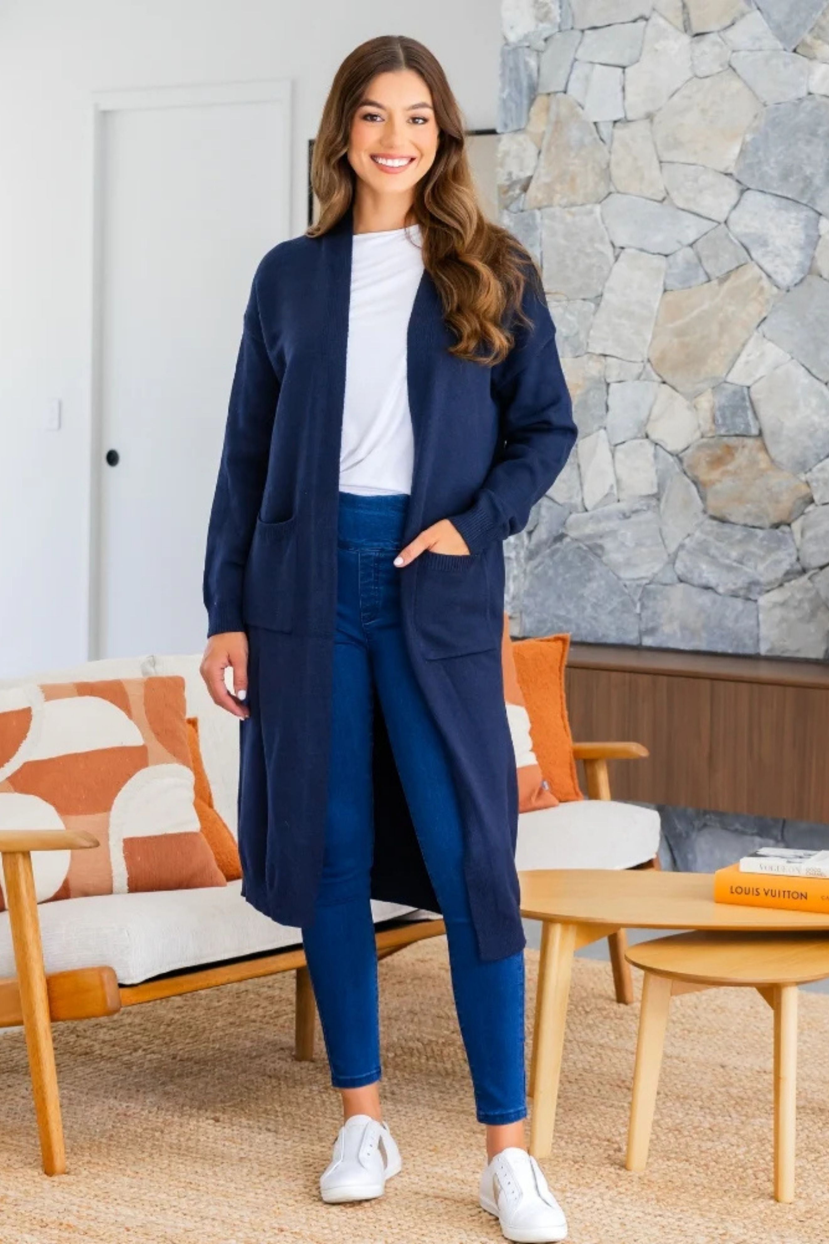 CARLIE Longline Cardigan in Navy