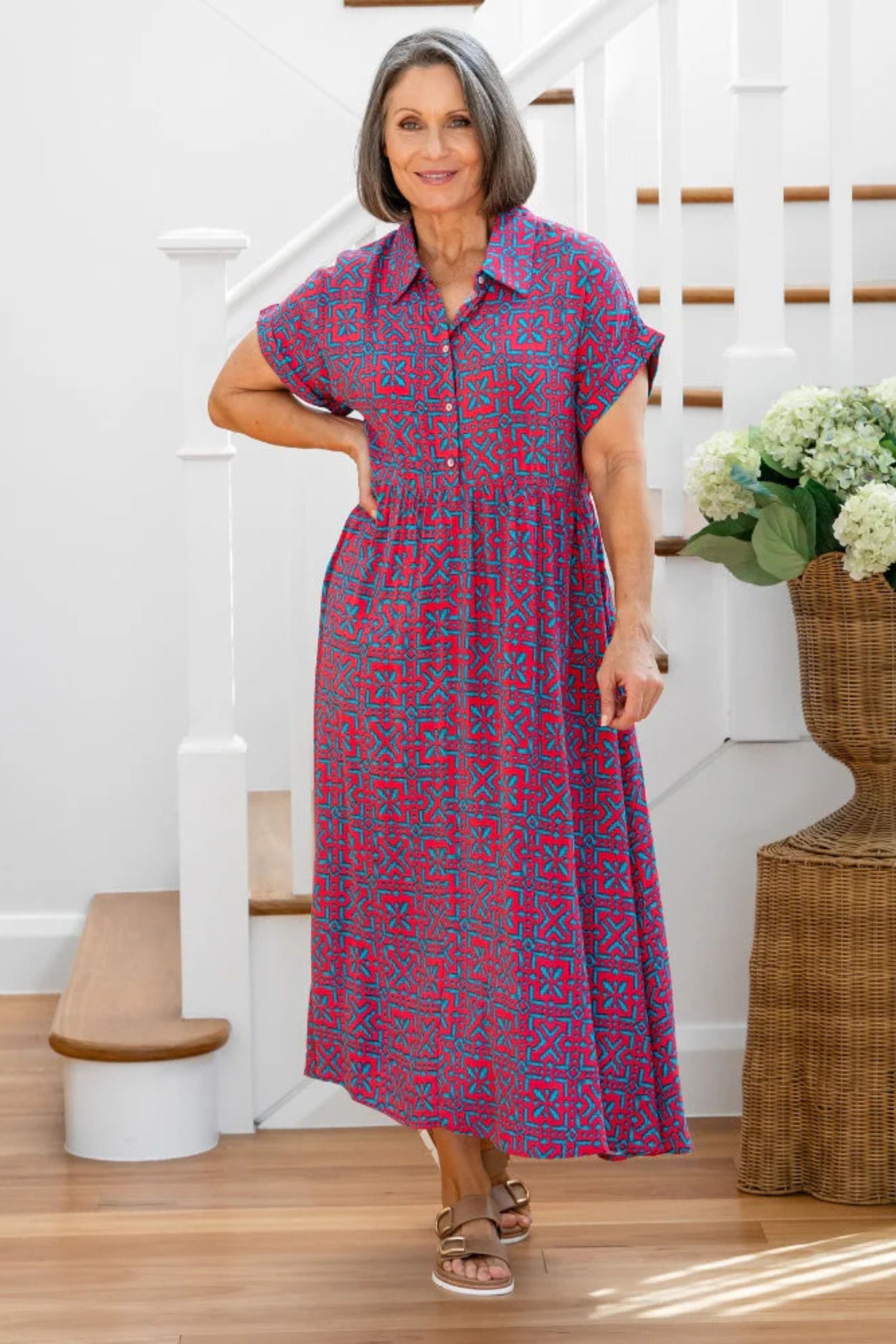 Juno Dress in Pink and Turquoise