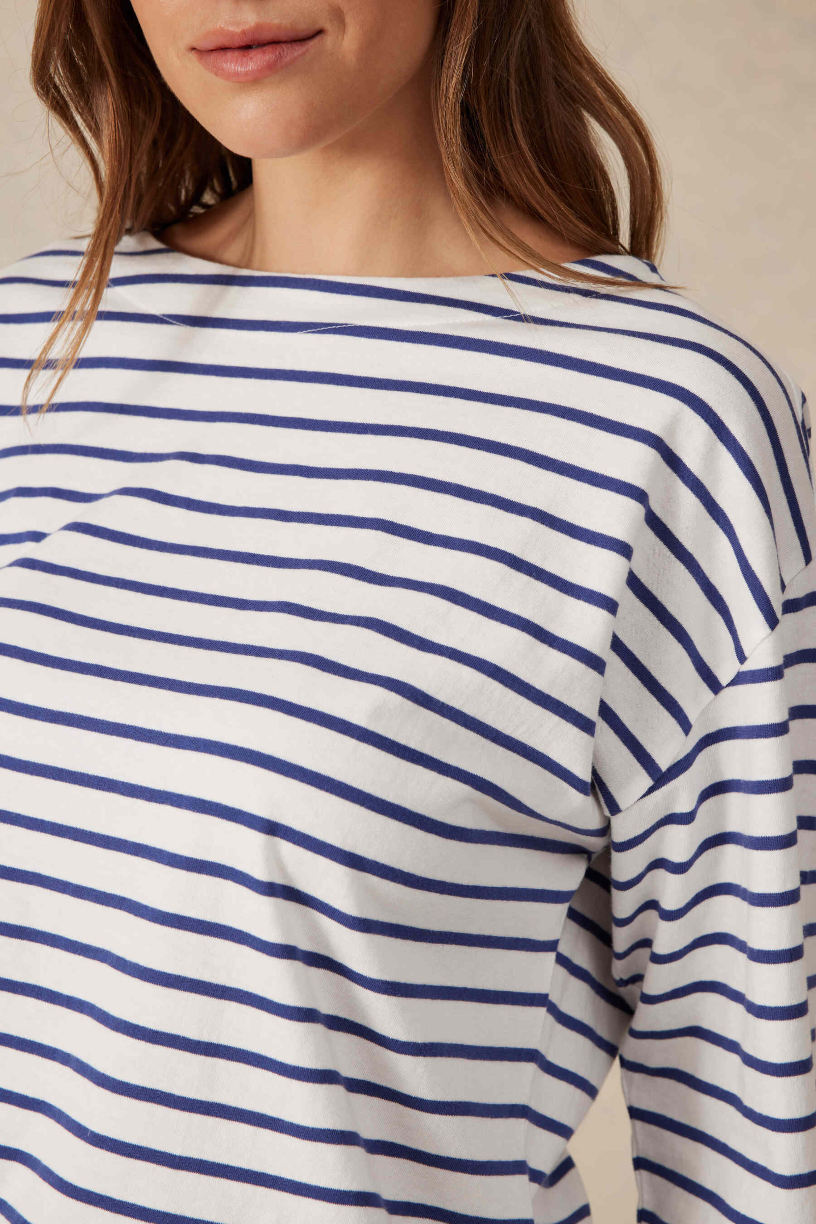 Slouchy Long Sleeve Boat Neck - Blue and White