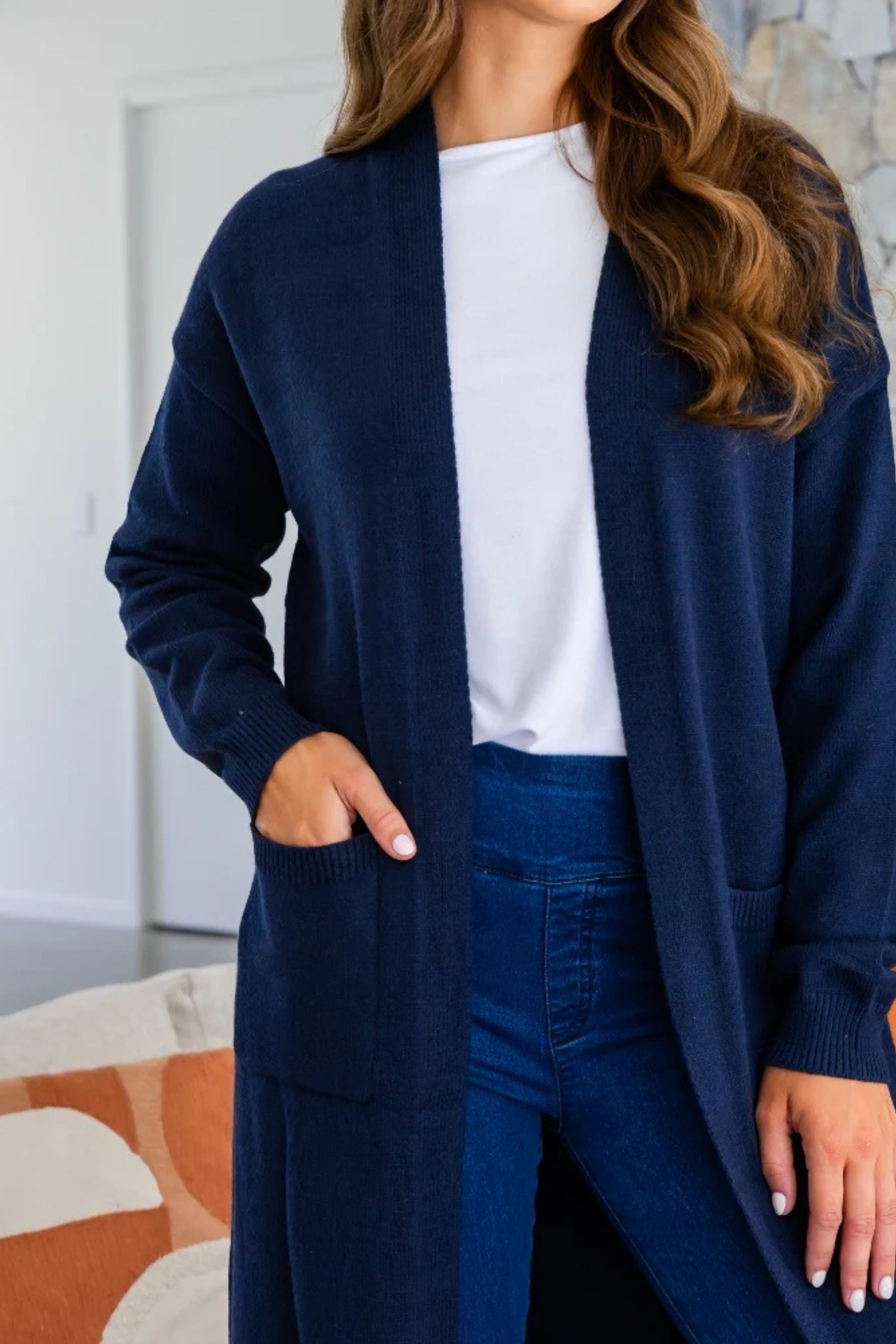 CARLIE Longline Cardigan in Navy