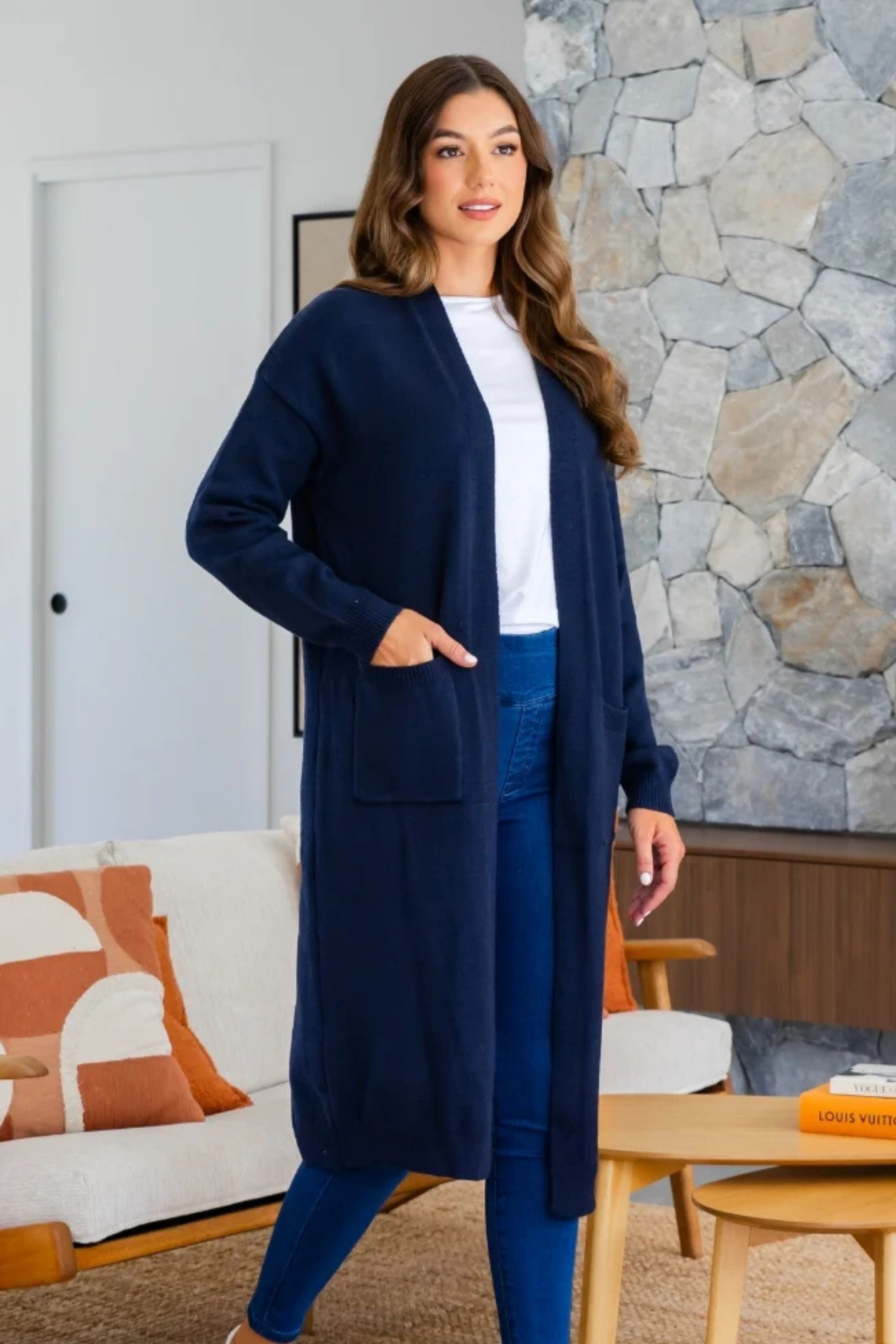 CARLIE Longline Cardigan in Navy