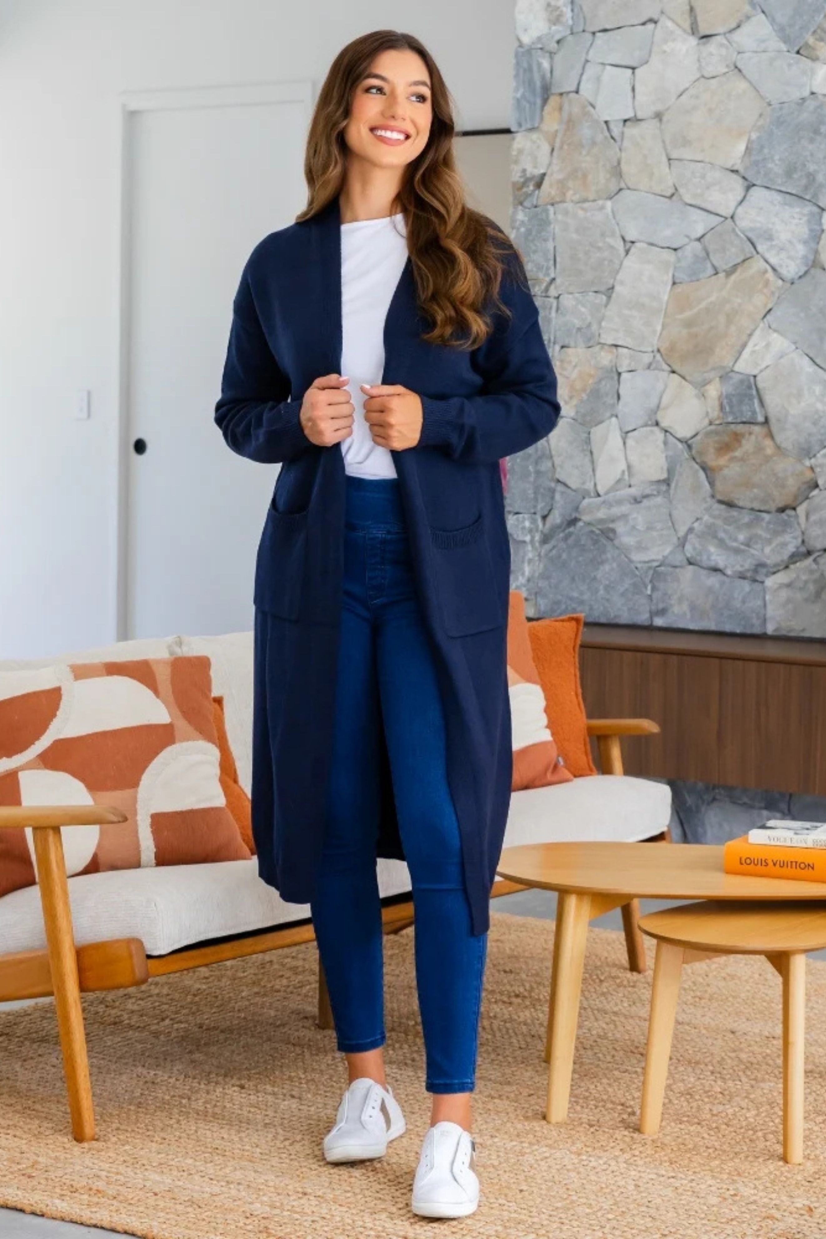 CARLIE Longline Cardigan in Navy