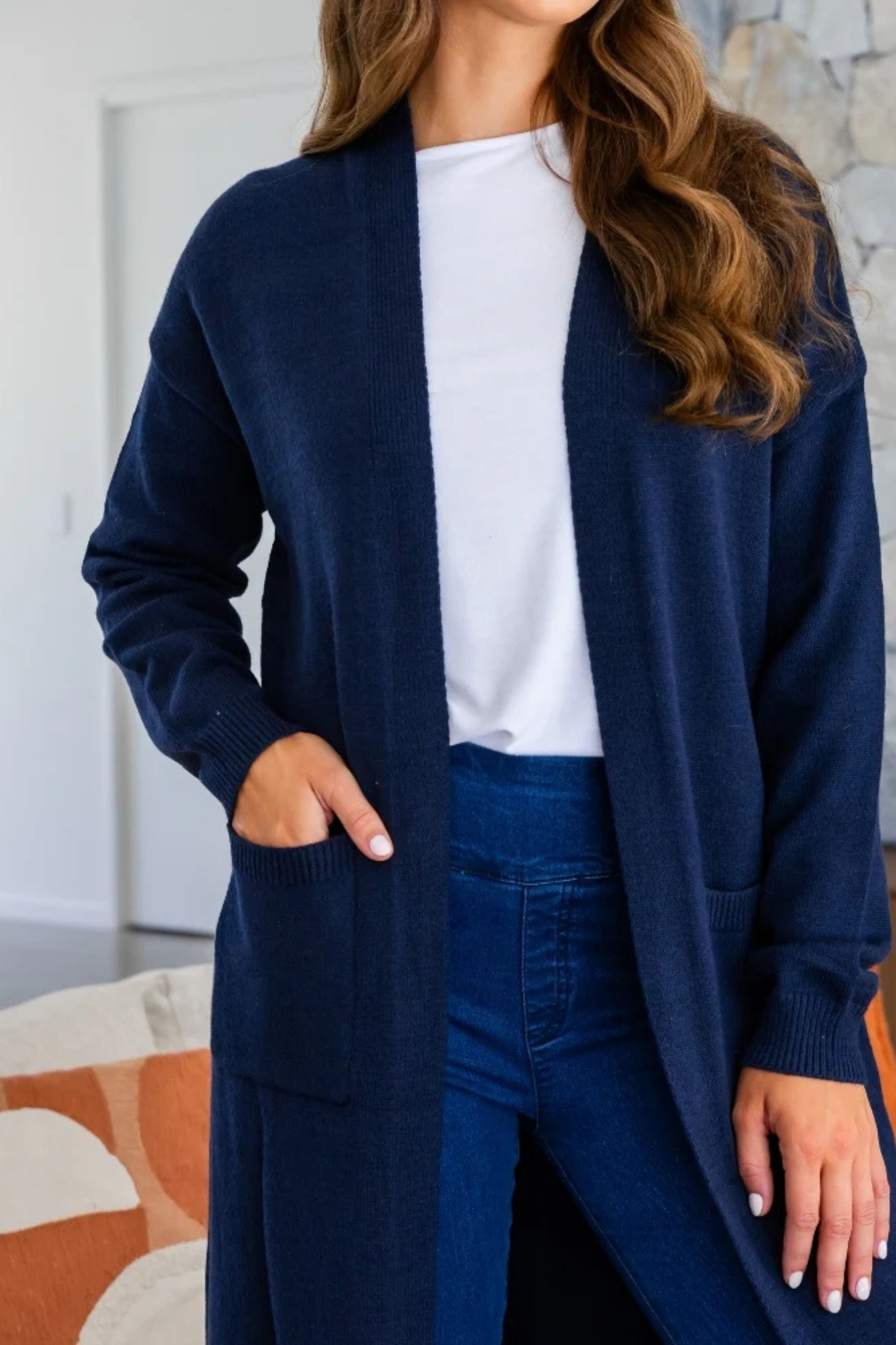 CARLIE Longline Cardigan in Navy