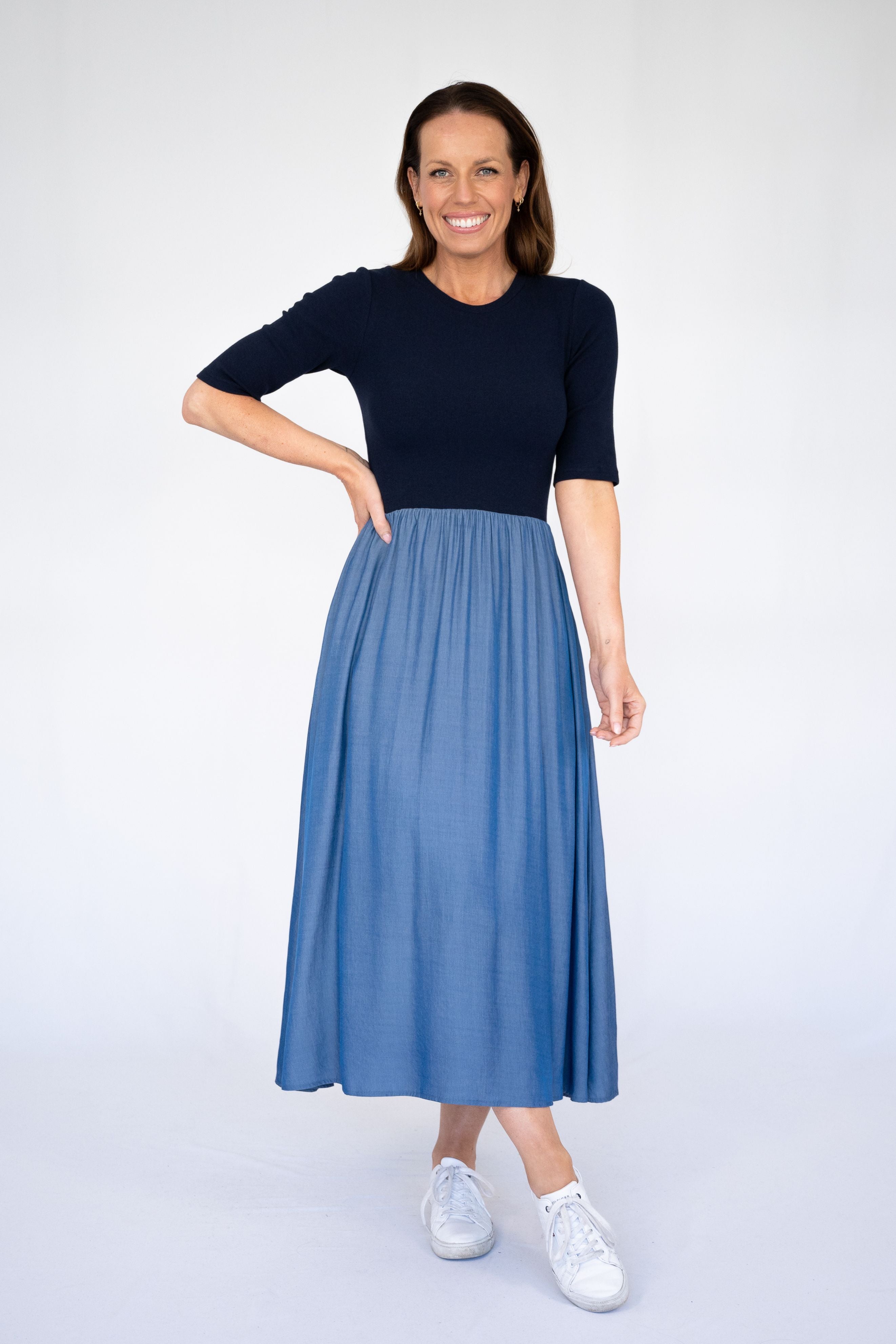 Sasha Dress in Navy and Chambray