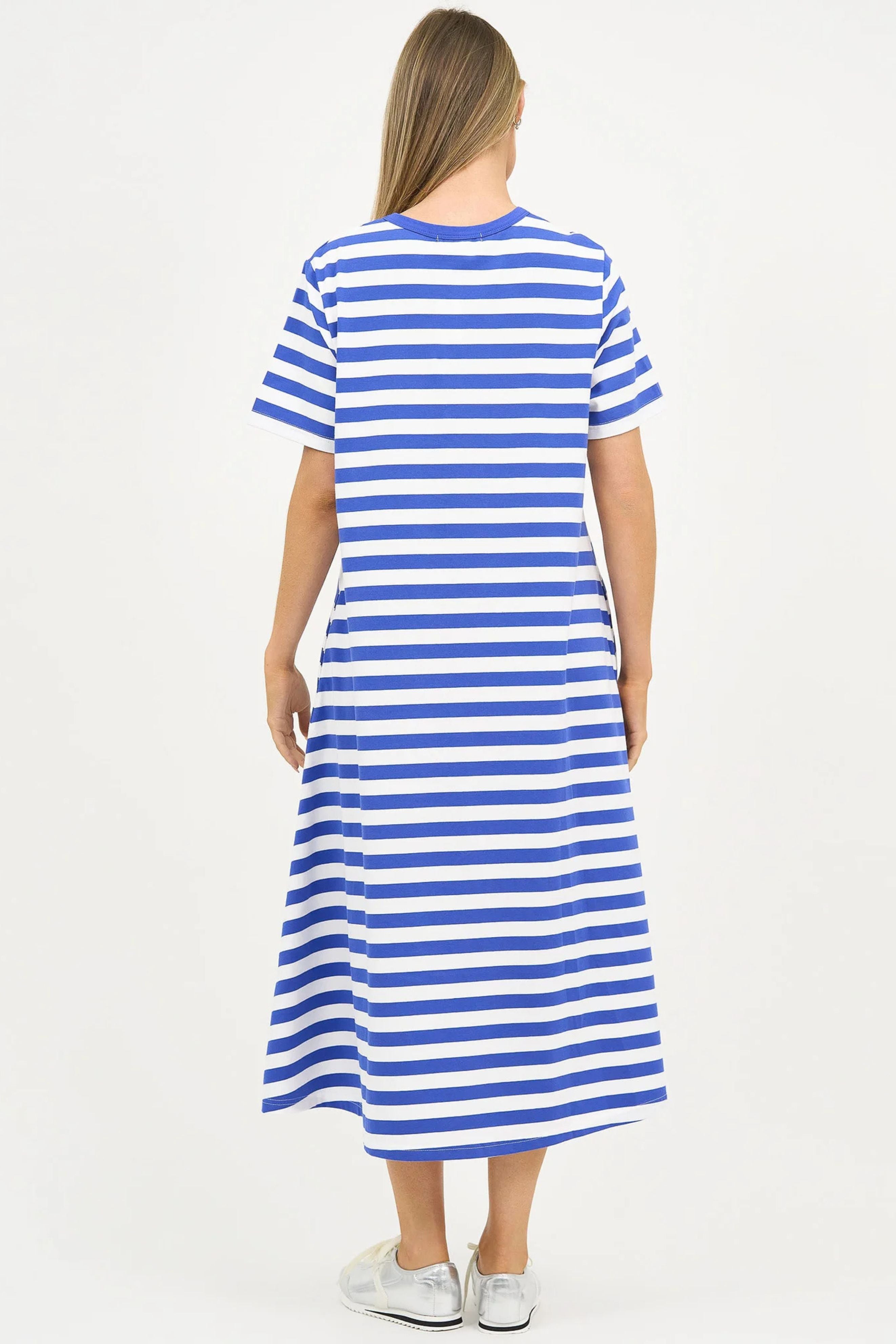 Tilly Cotton Jersey Stripe Dress - Cobalt Blue and White
