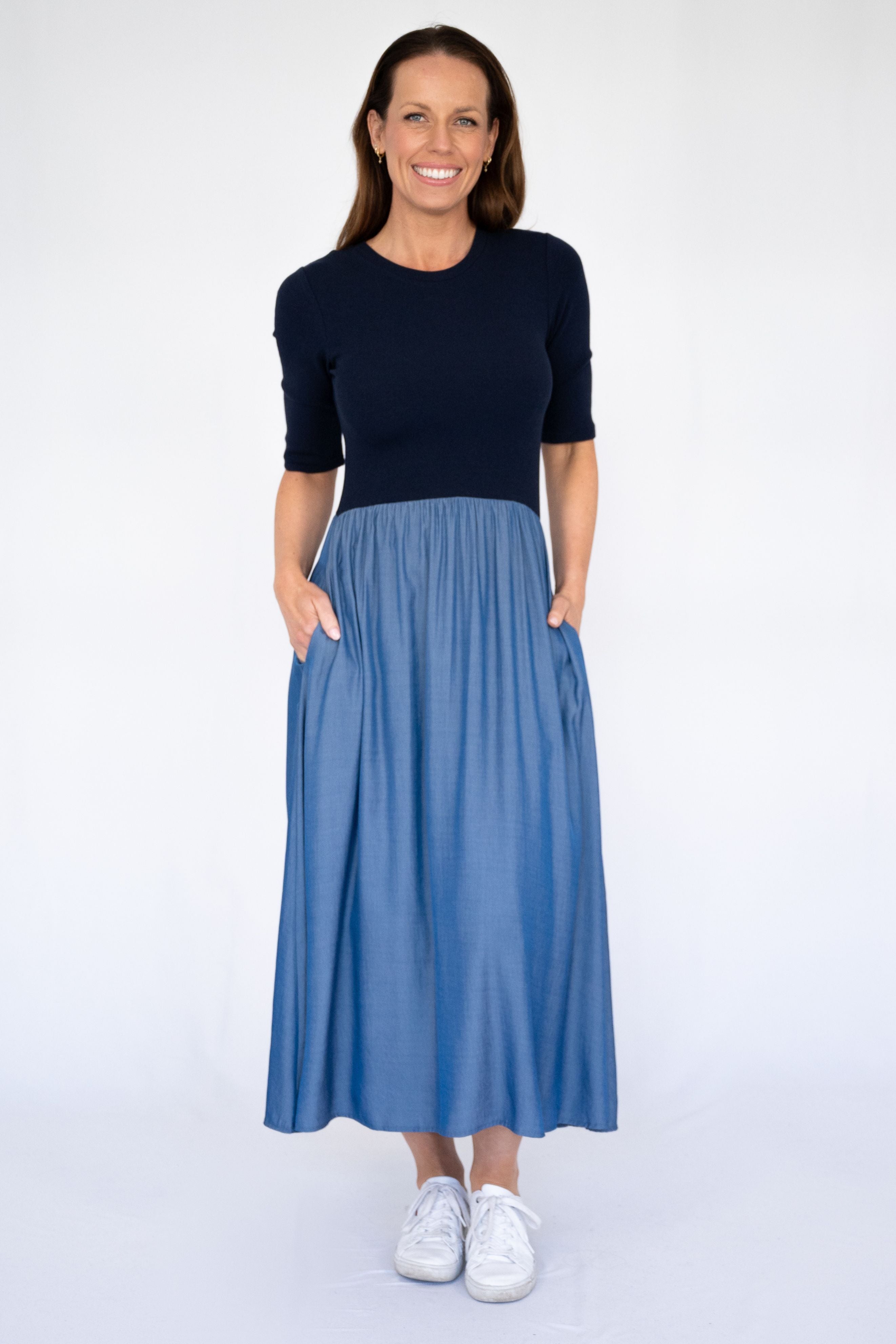 Sasha Dress in Navy and Chambray