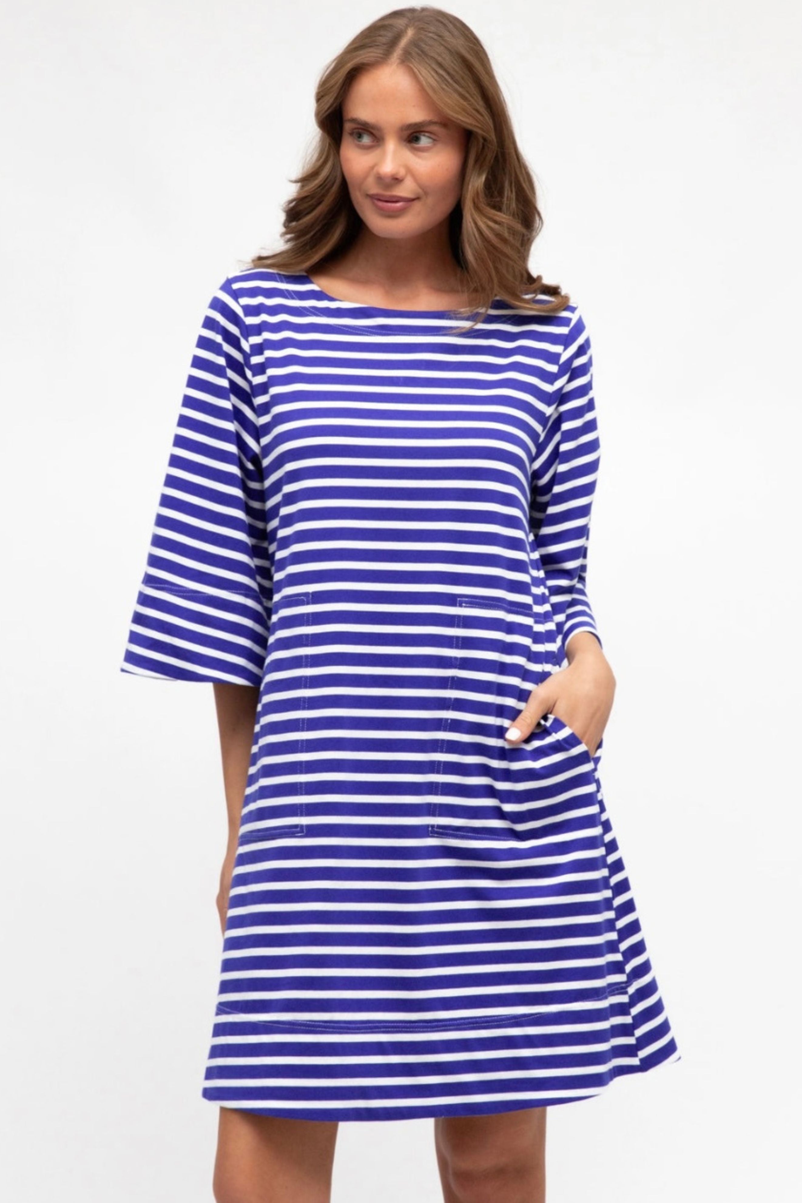 Poppy Dress in Blue and White Stripe