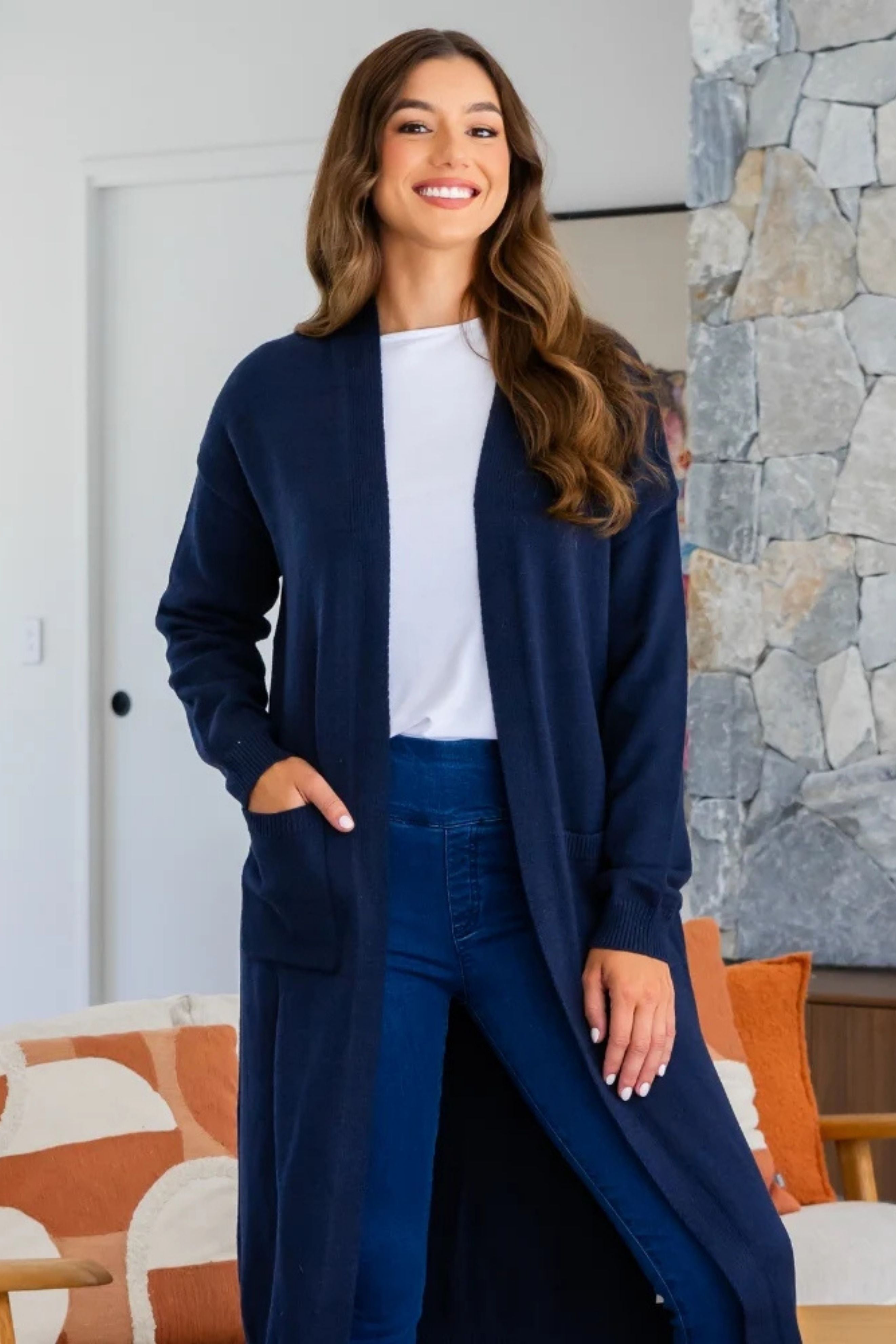 CARLIE Longline Cardigan in Navy