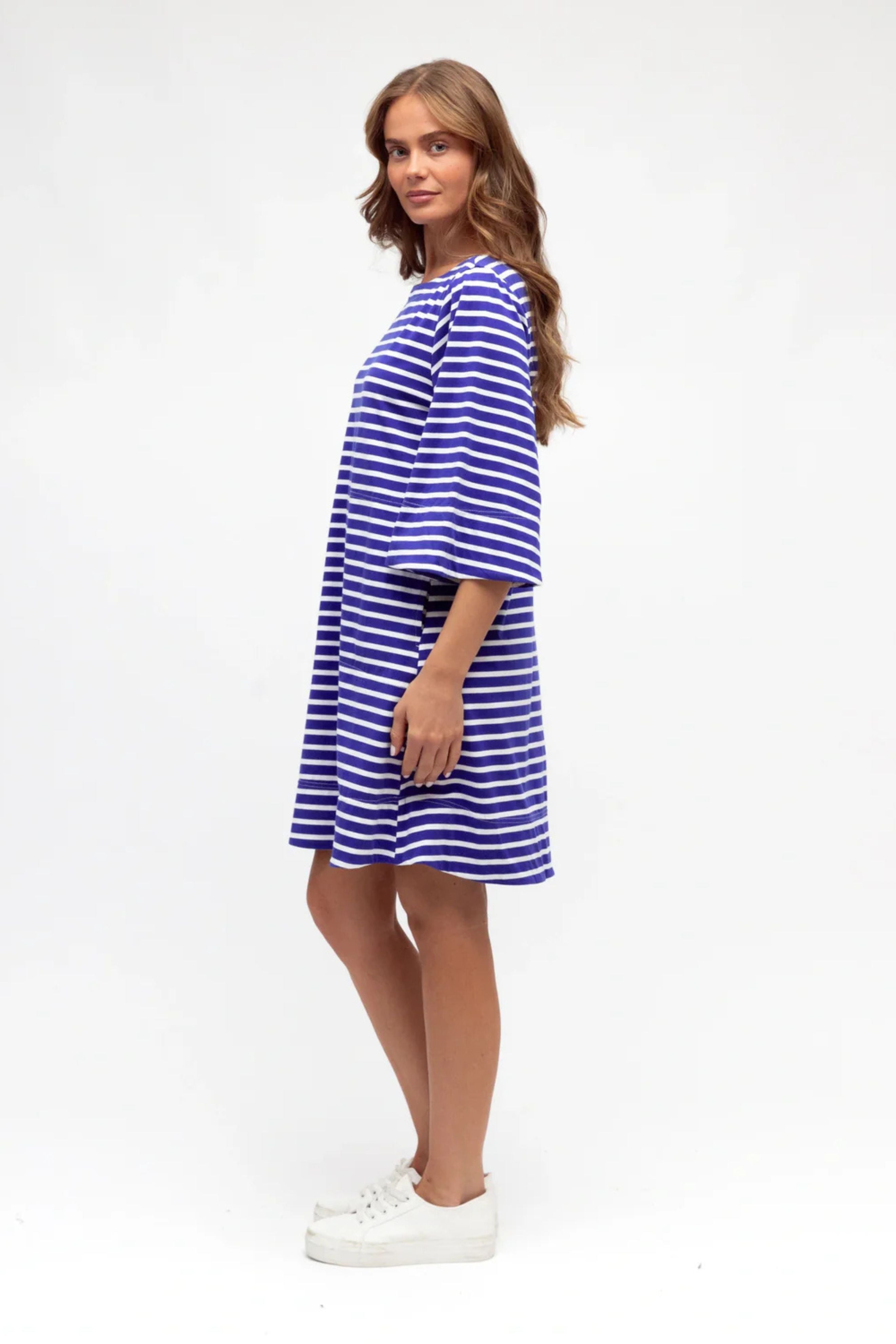 Poppy Dress in Blue and White Stripe