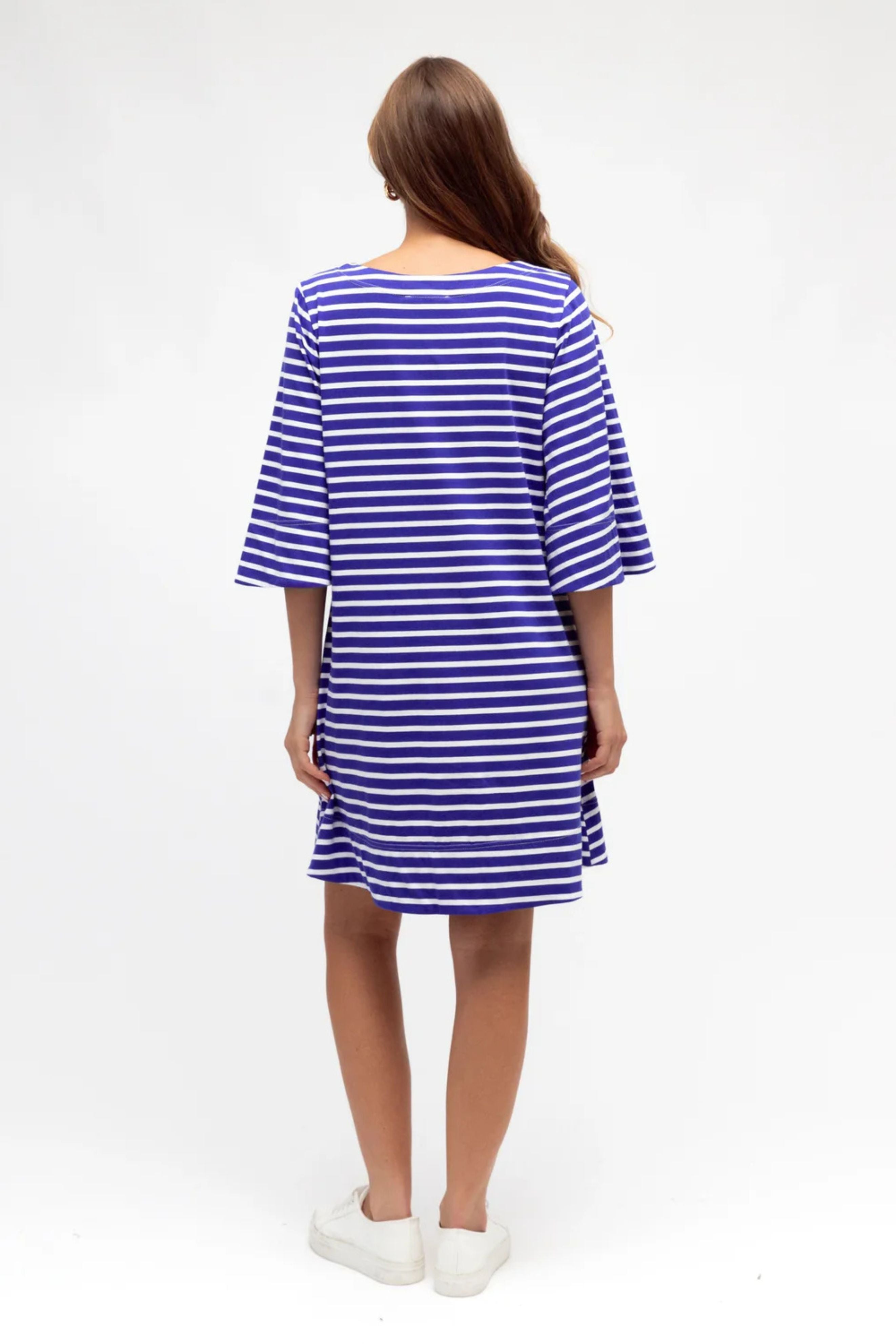 Poppy Dress in Blue and White Stripe