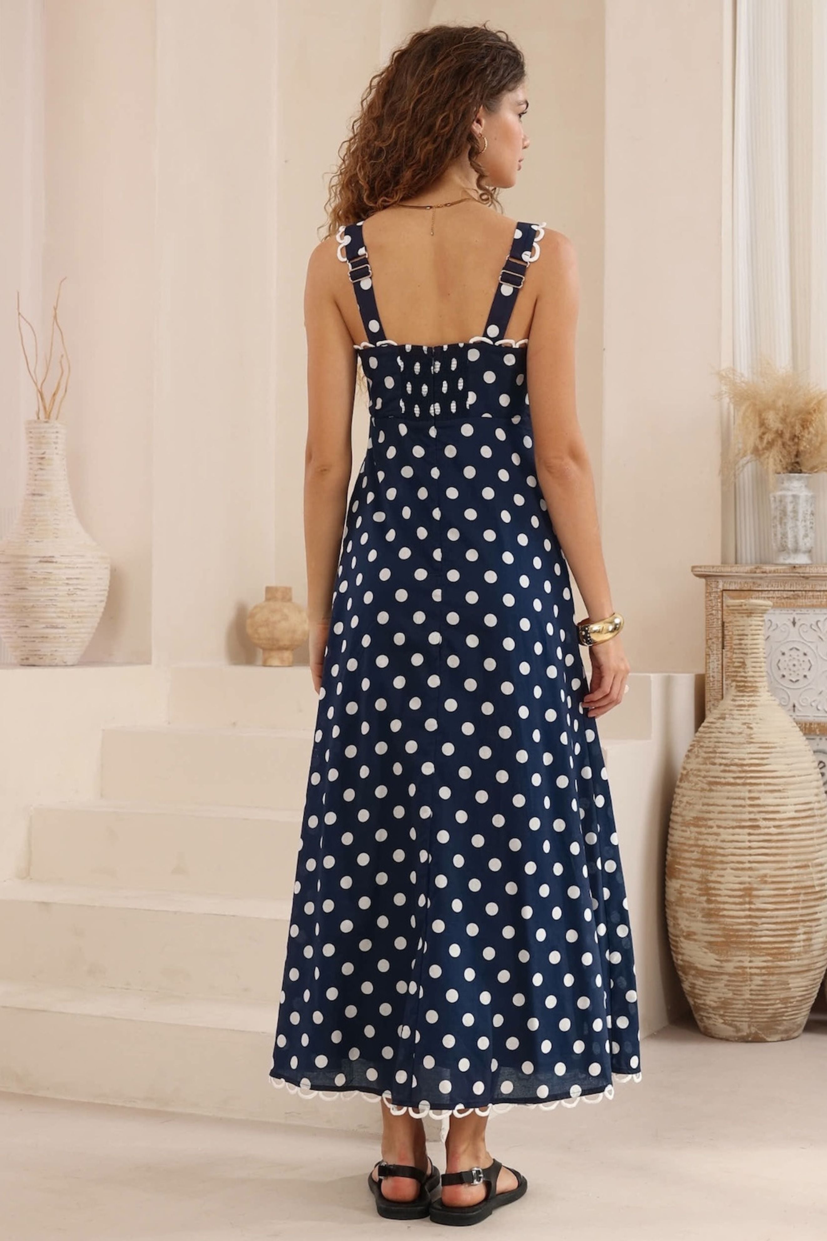 LULU Maxi Dress in Navy and White Polka Dot