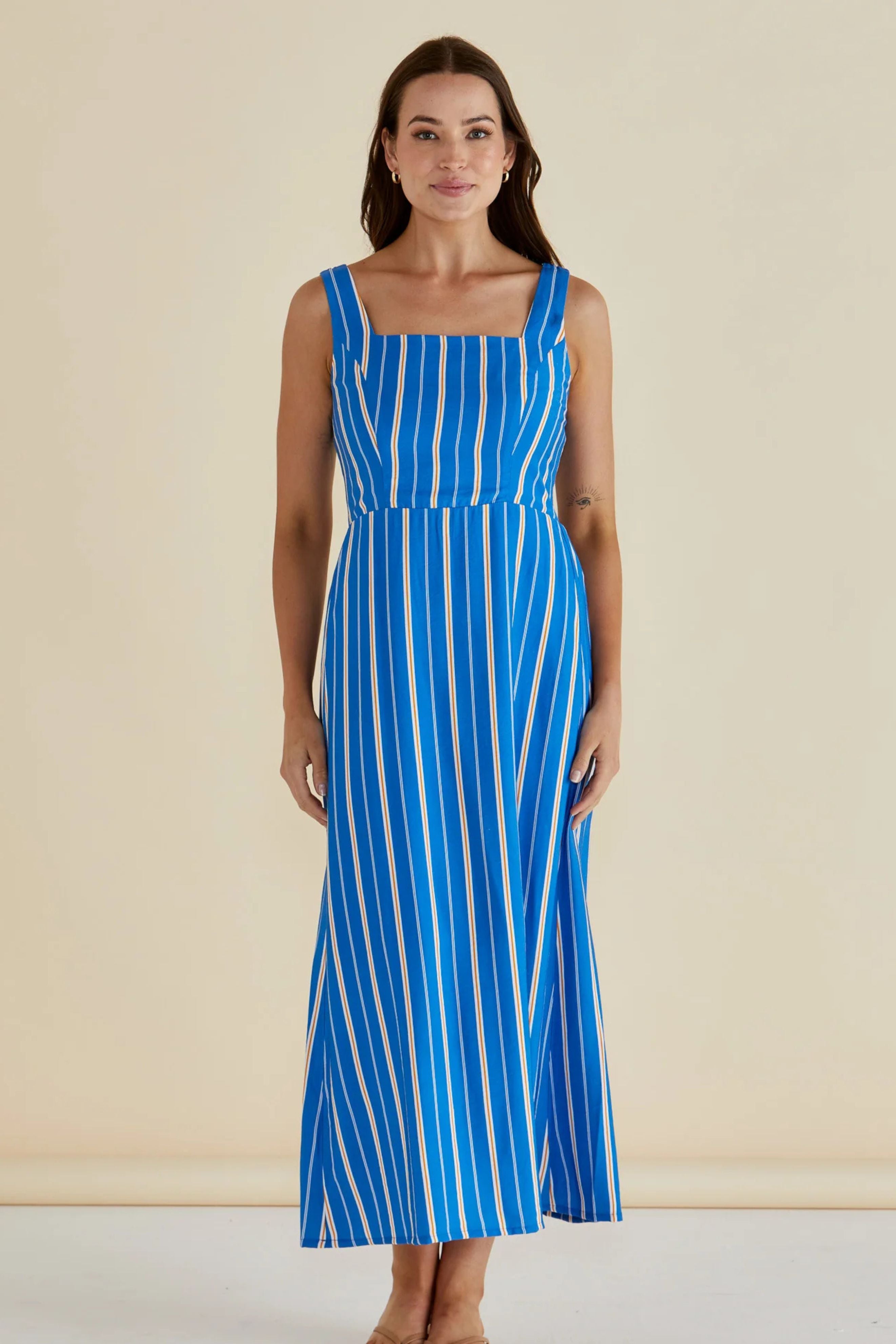 Avery Dress in Blue Stripe