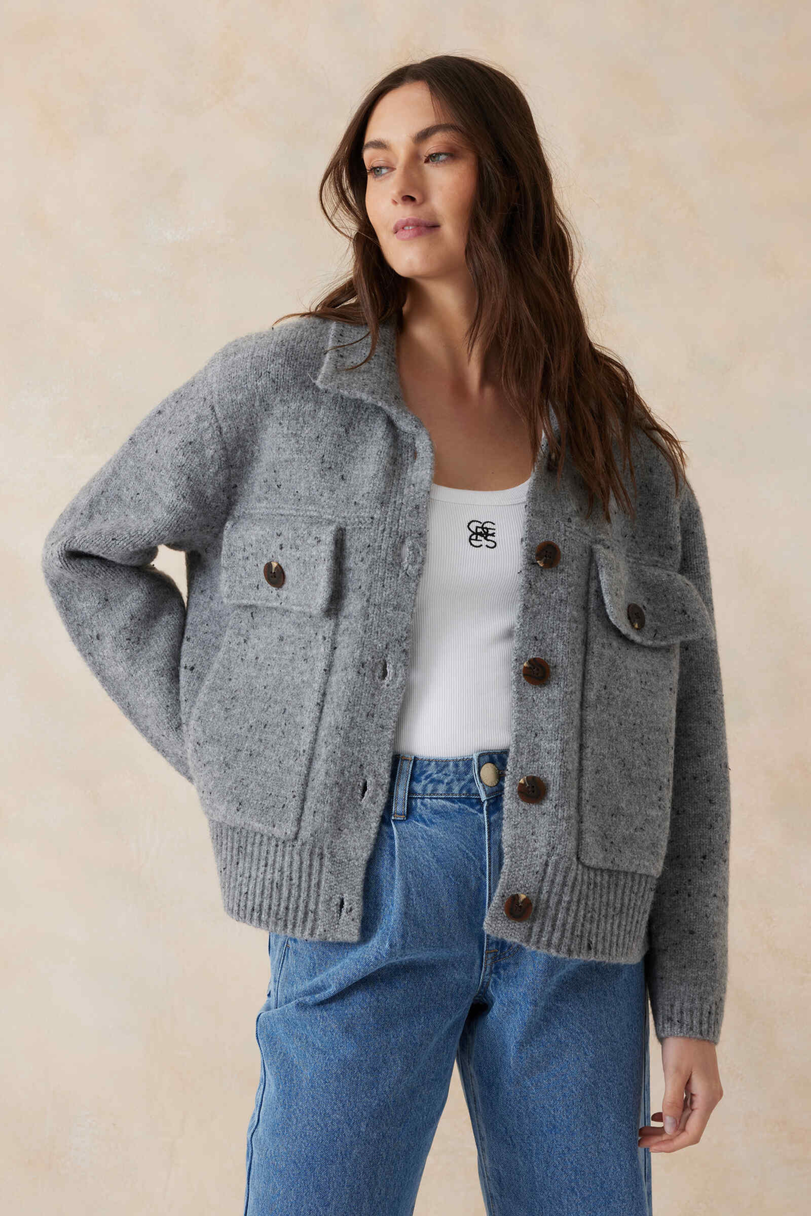 Knit Bomber Cardi - Grey