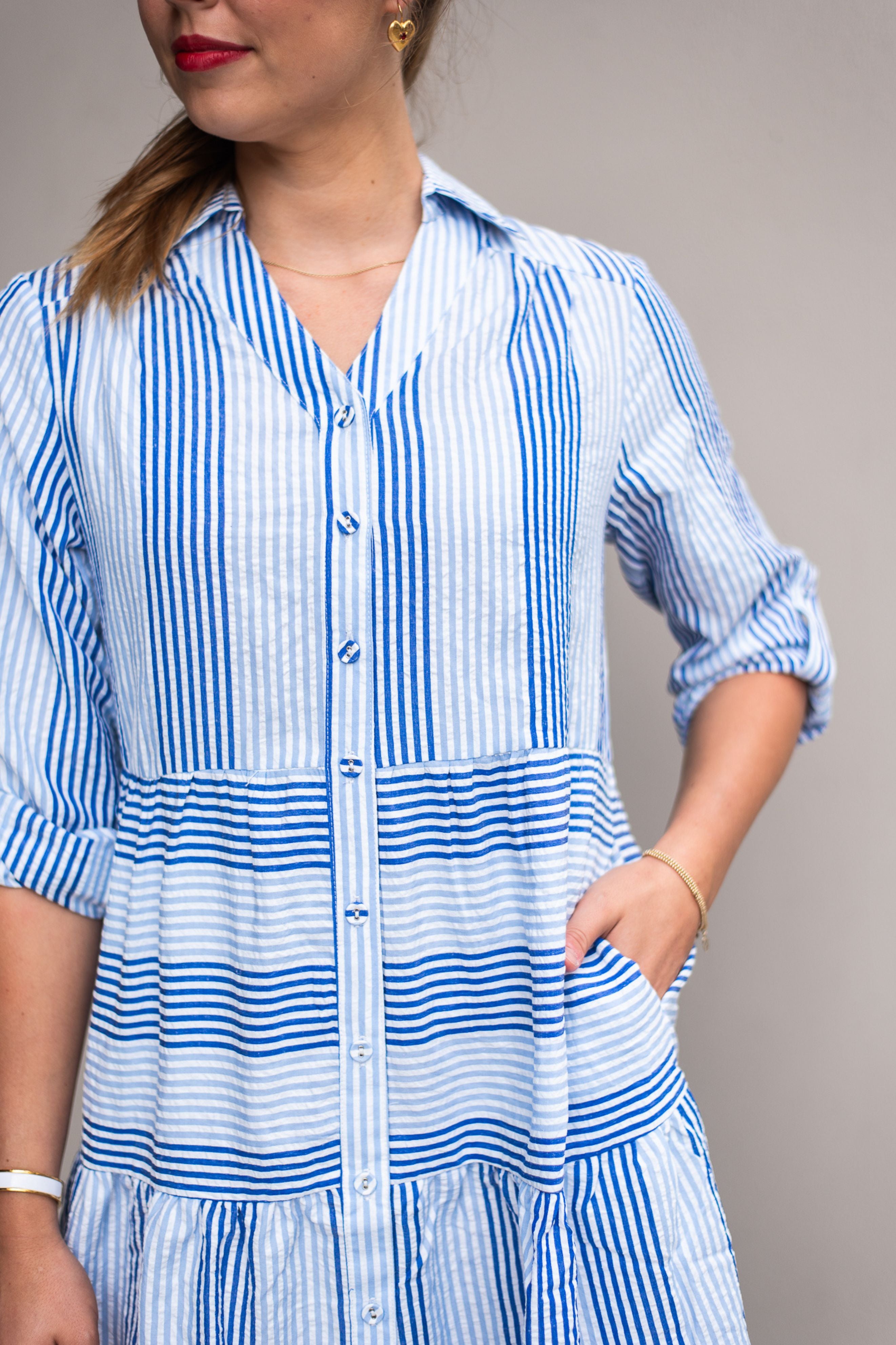 Harriet Dress in Blue White Stripe