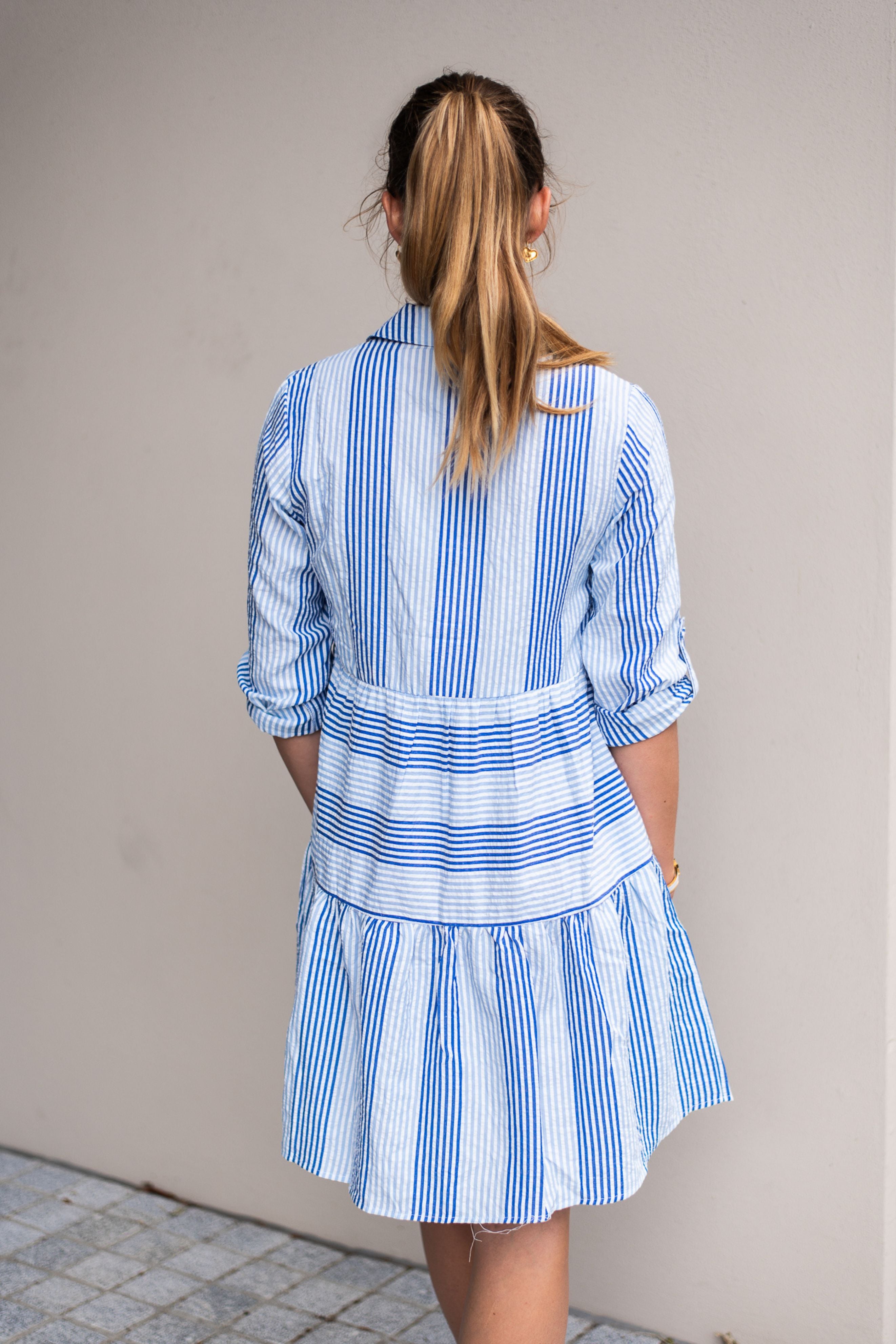 Harriet Dress in Blue White Stripe