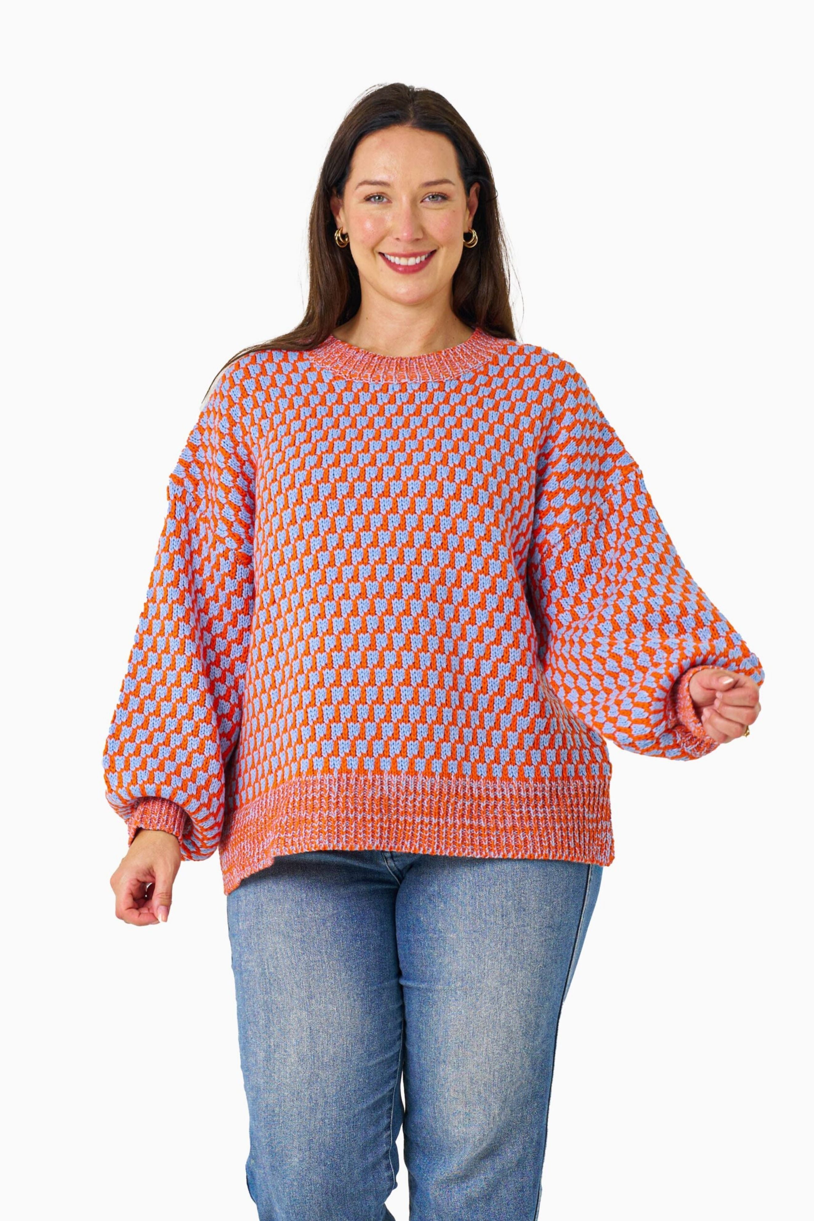 RUBY Knit in Sky Blue and Orange