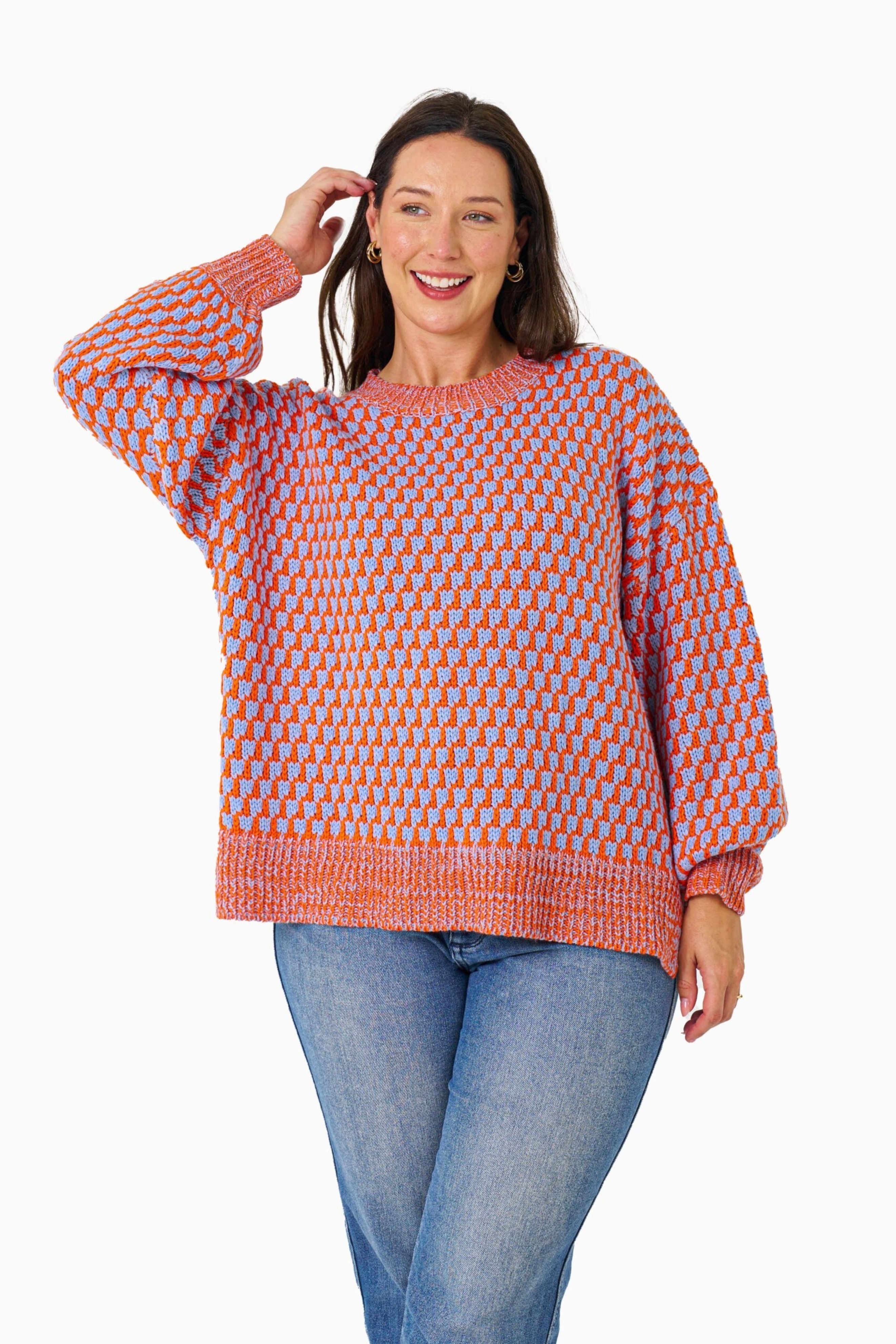 RUBY Knit in Sky Blue and Orange