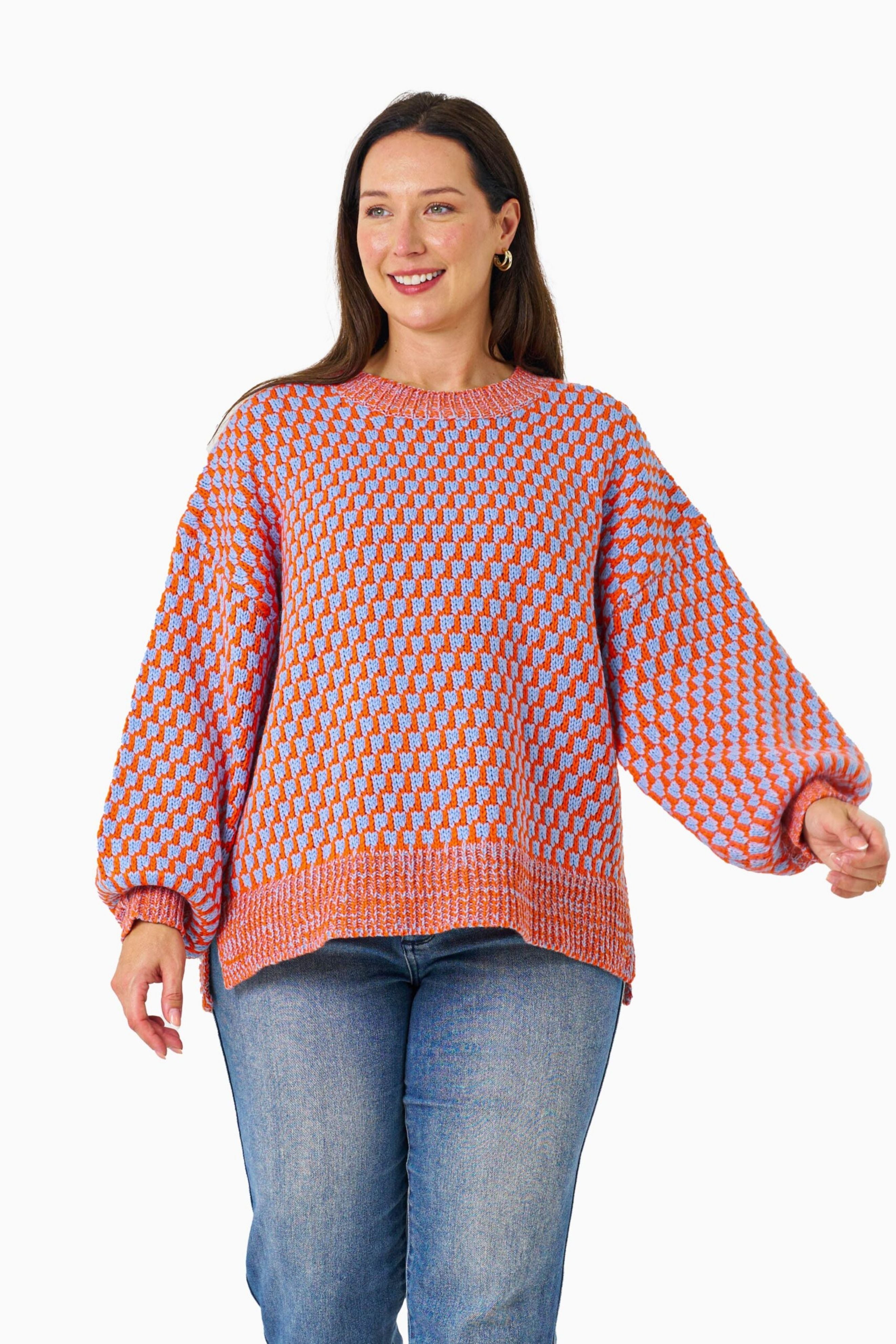 RUBY Knit in Sky Blue and Orange