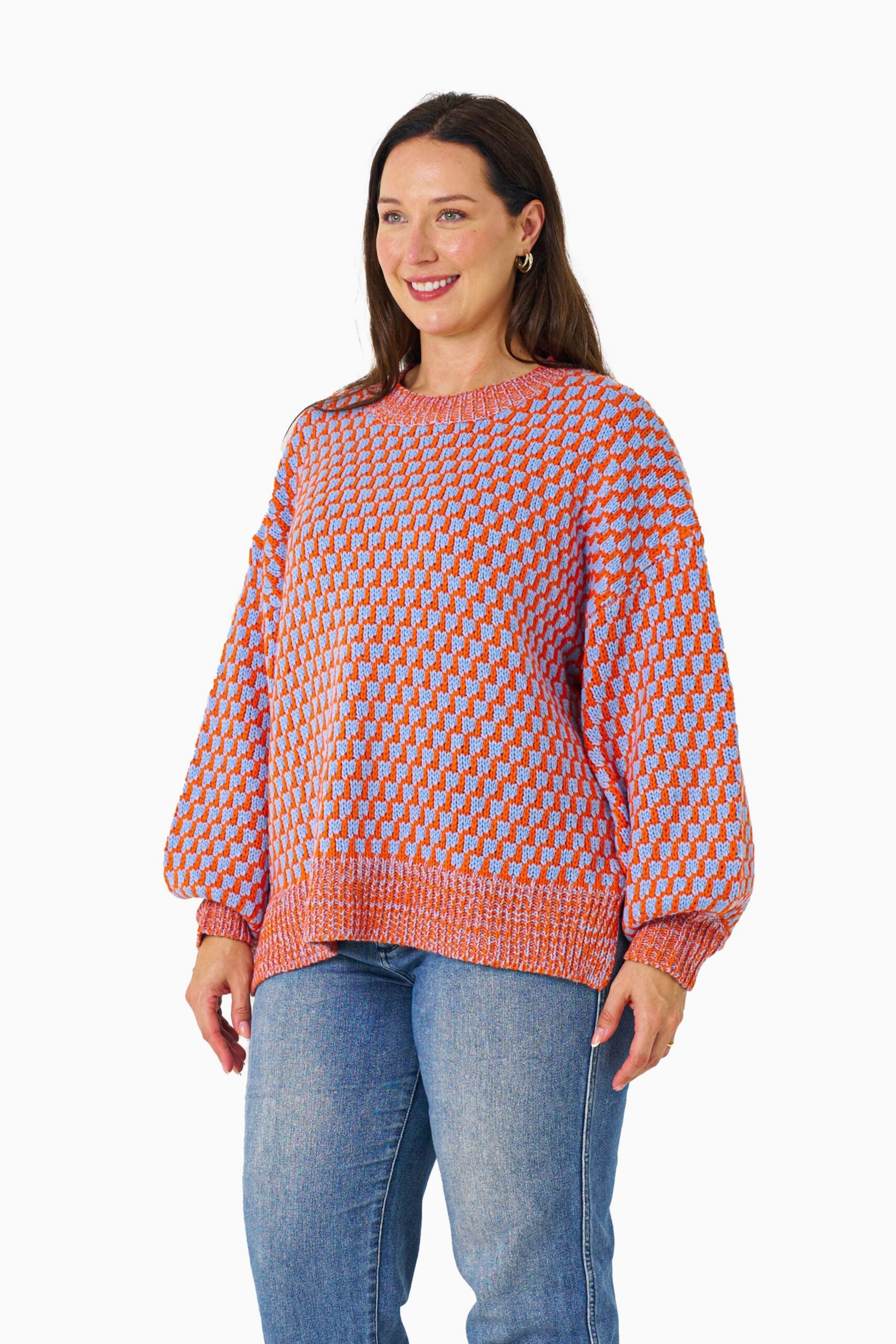 RUBY Knit in Sky Blue and Orange