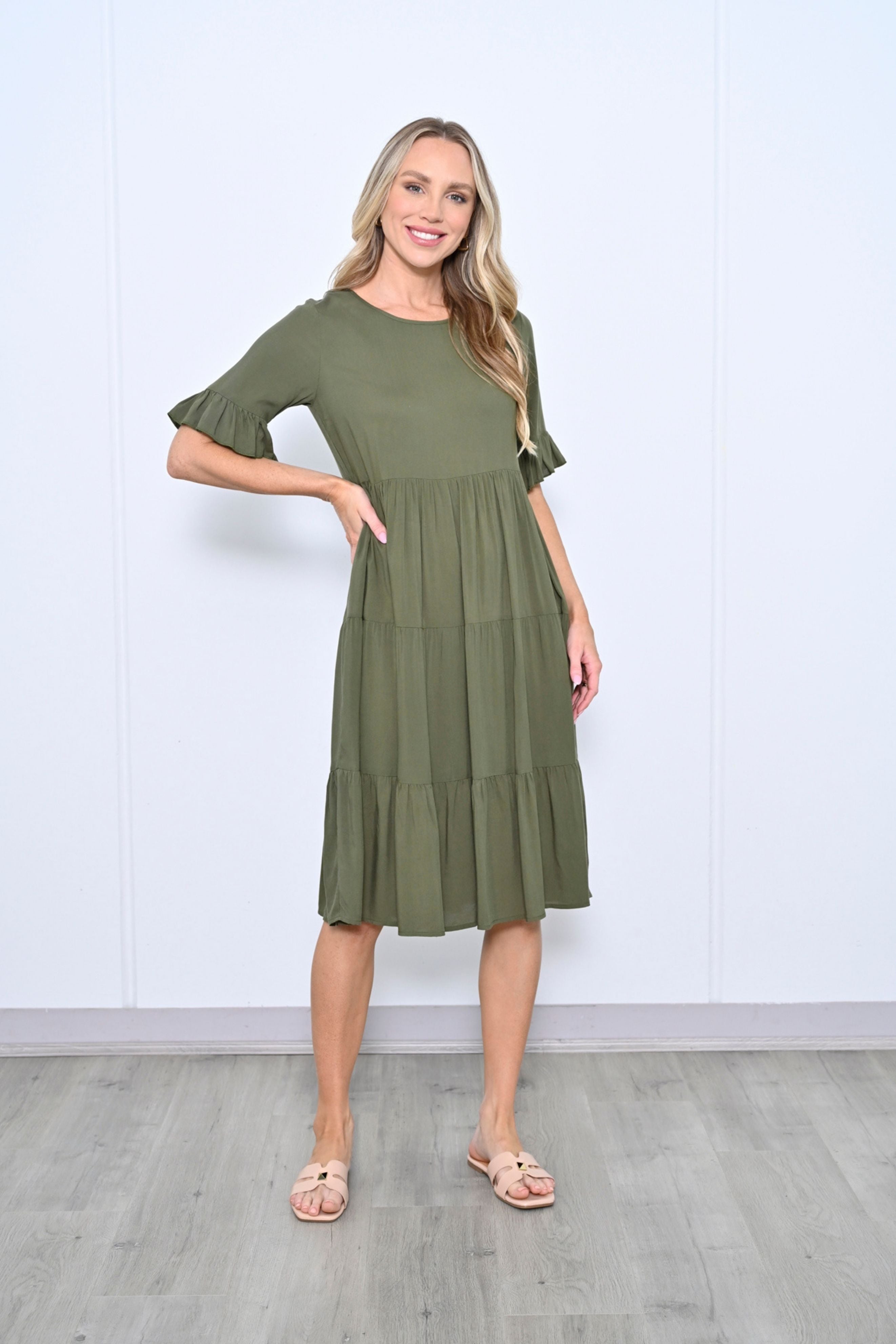 TESSA Midi Dress in Khaki