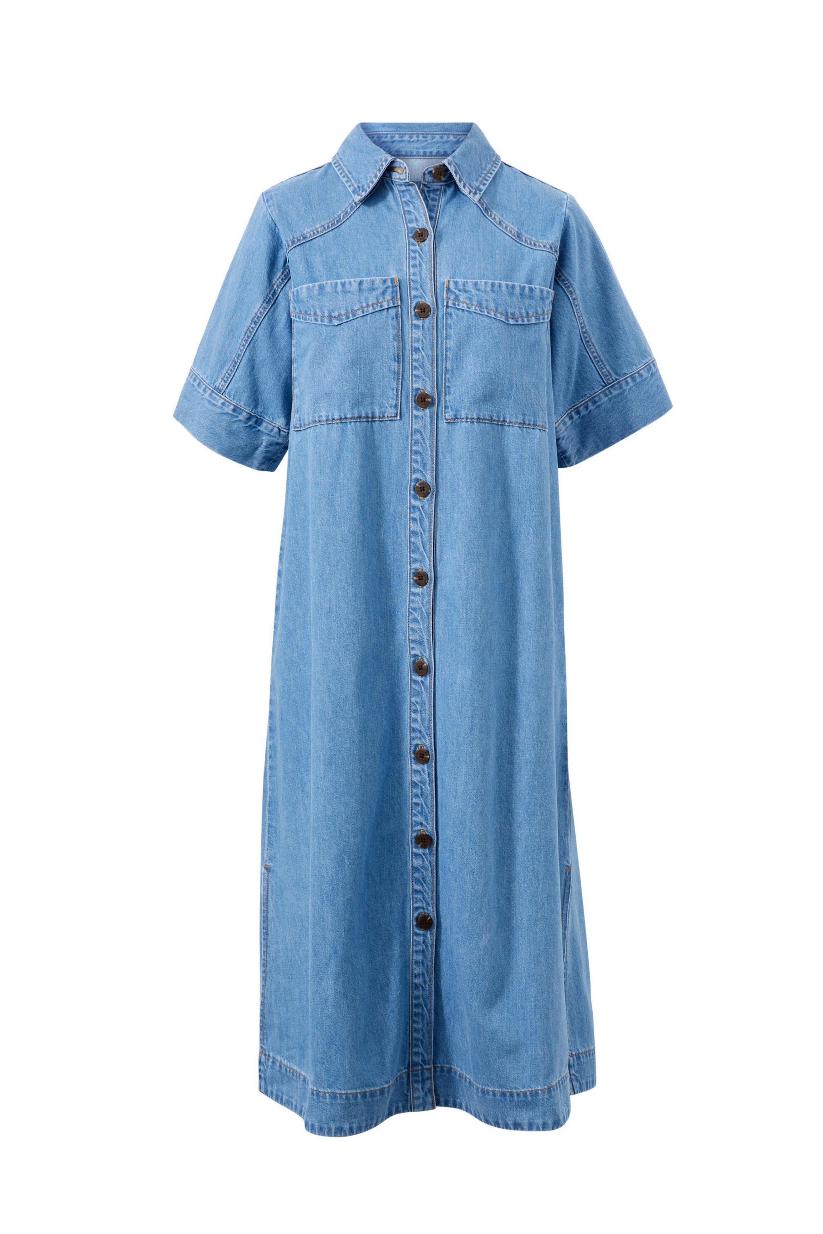 Ava Short Sleeve Midi Dress in Denim