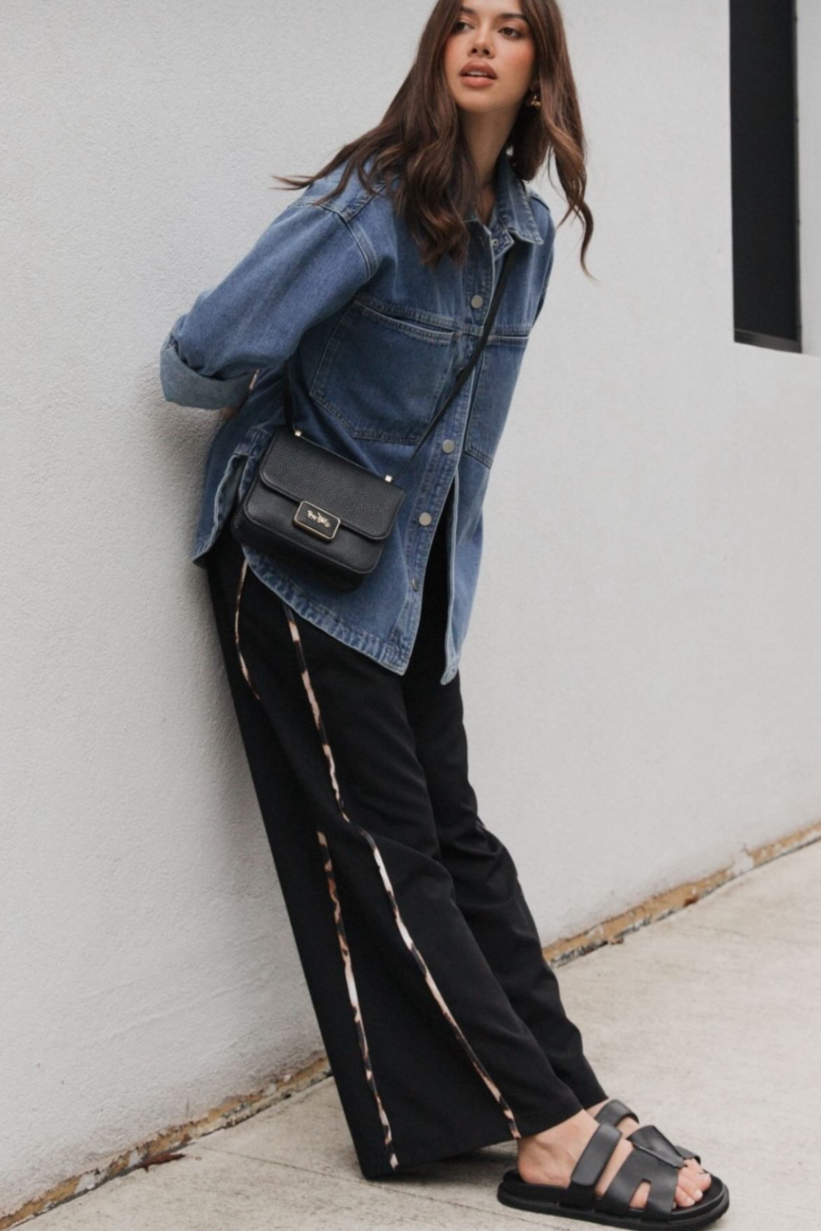 Dakota Relaxed Drawstring Pants - Black with Leopard Detail