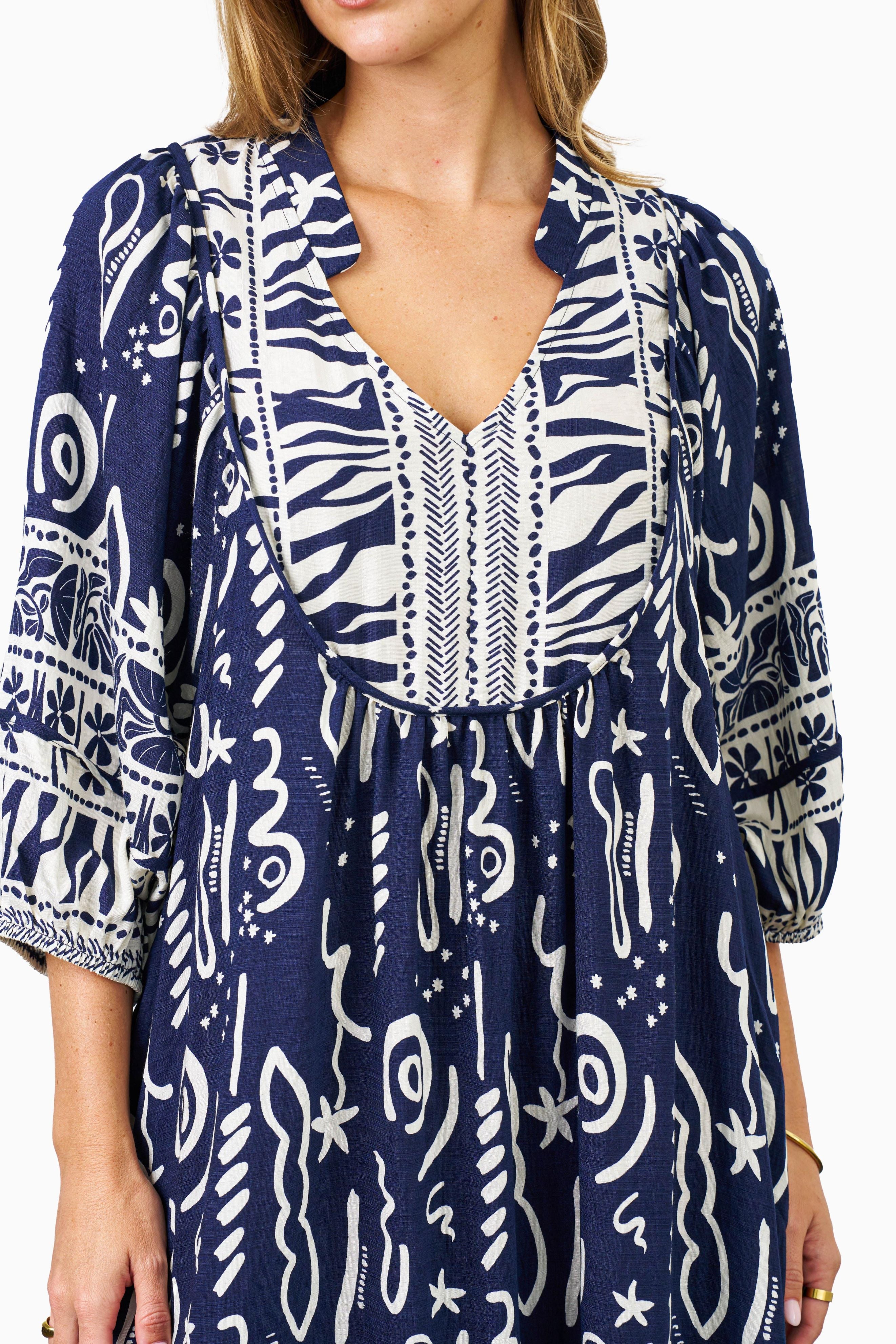 Andie Midi Dress in Navy and White