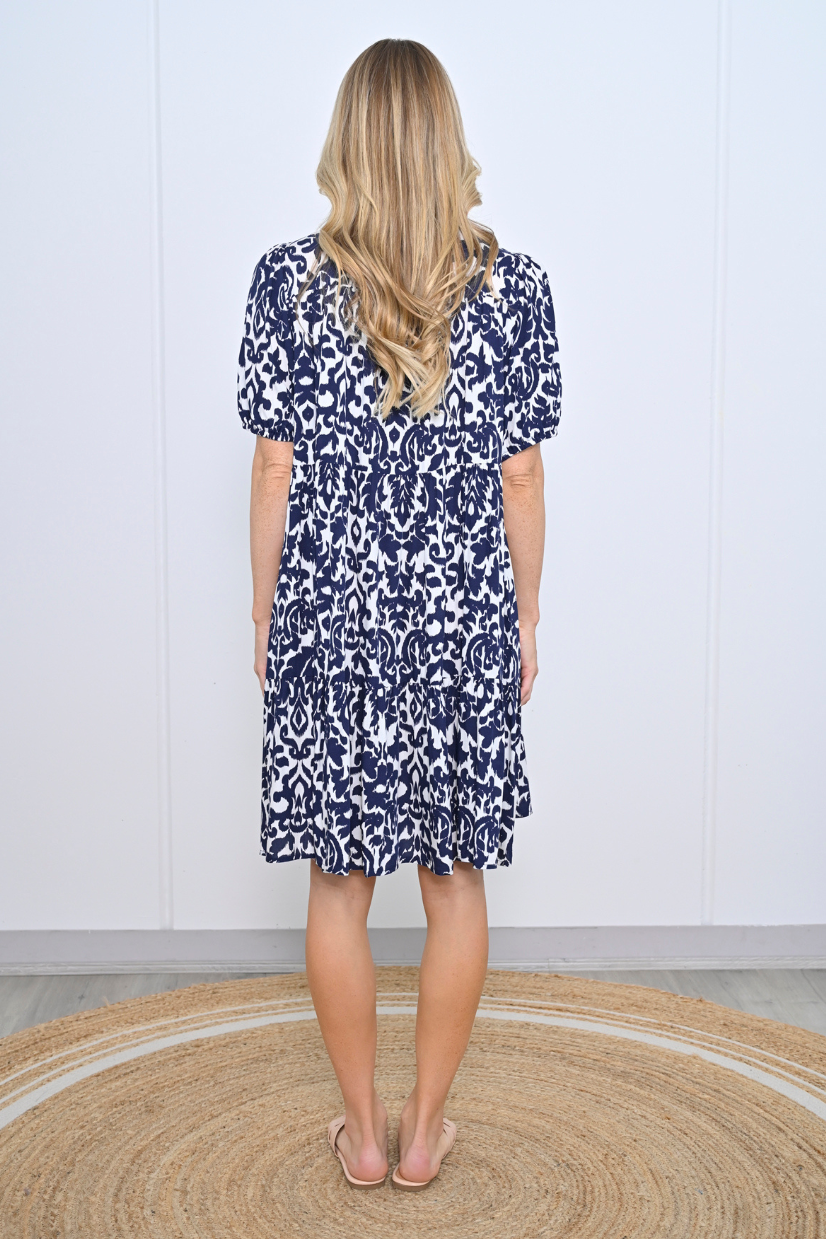 FREYA Shirt Dress in Navy and White