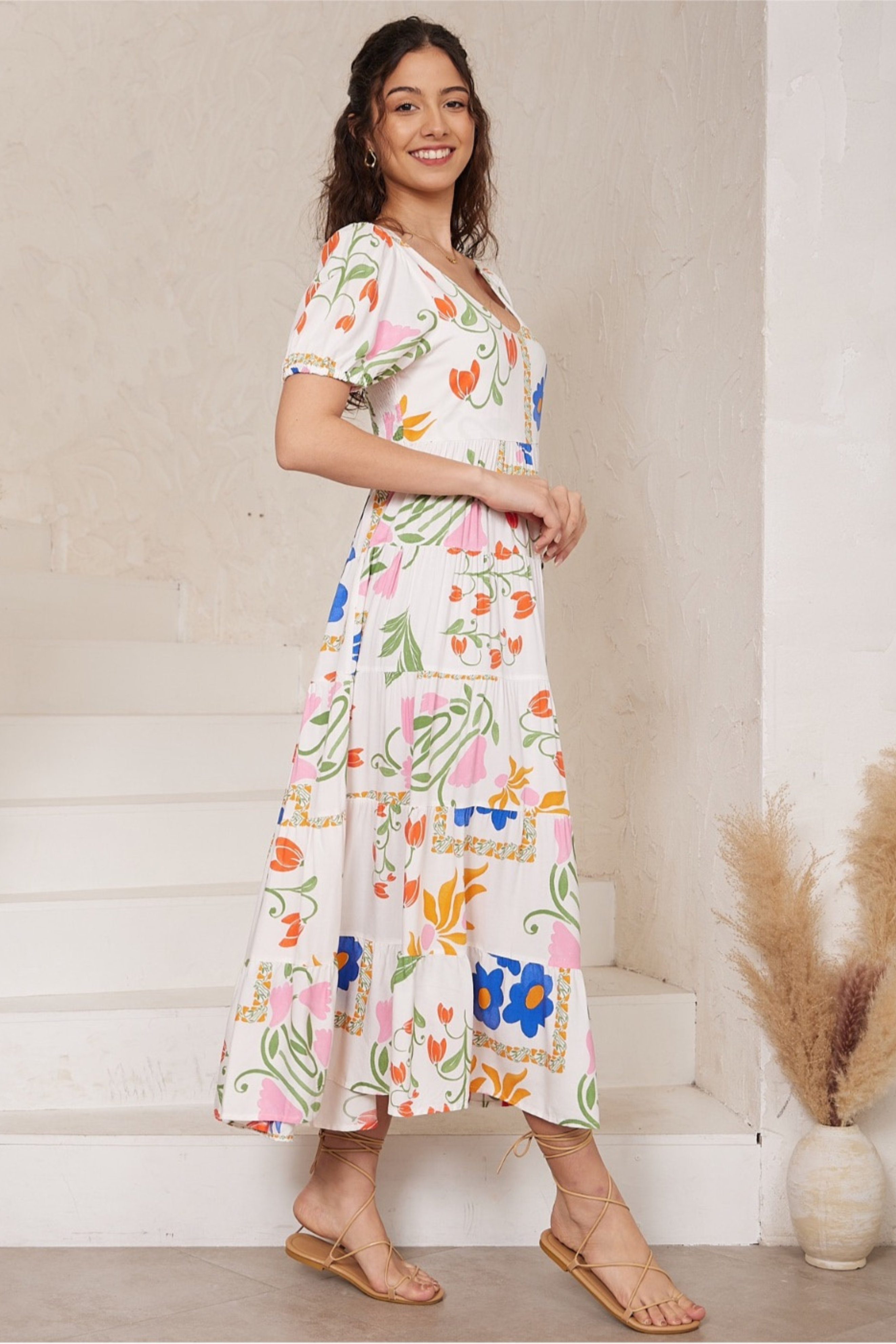 CORELLI Midi Dress in Blooms Print