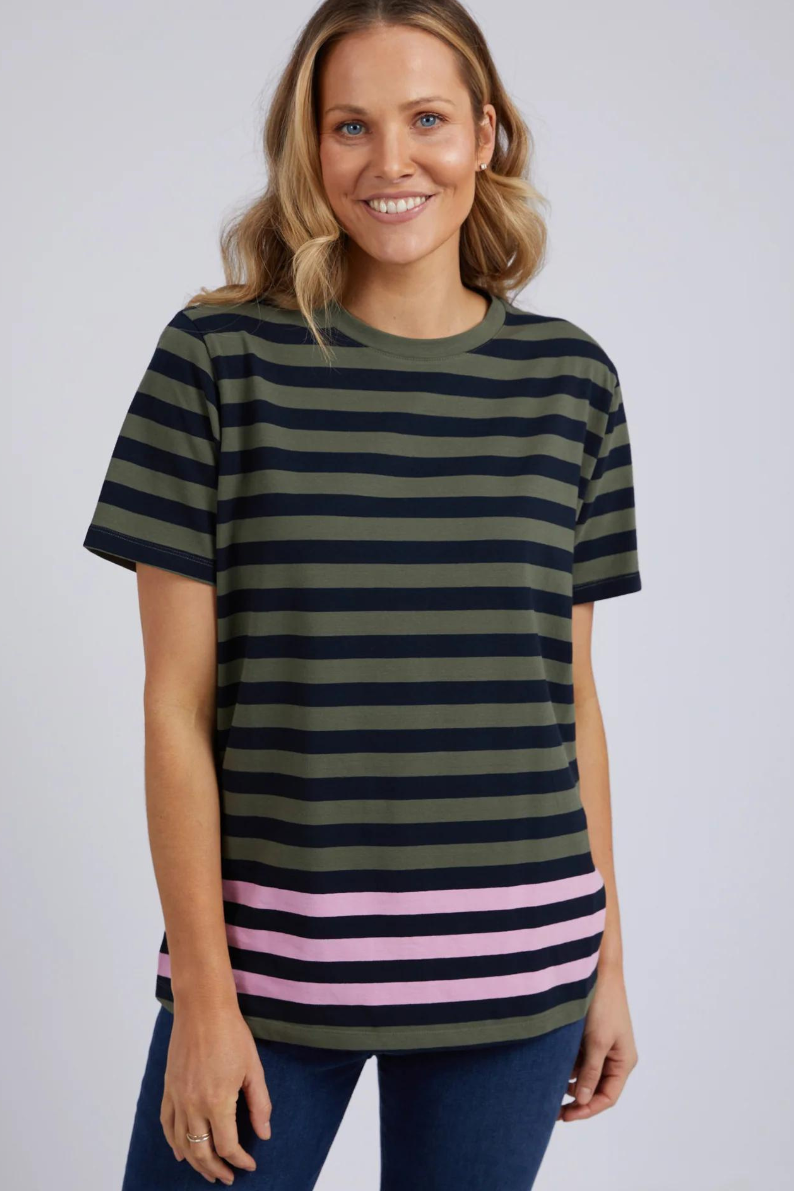 CLOVER TEE in Khaki and Navy Stripe