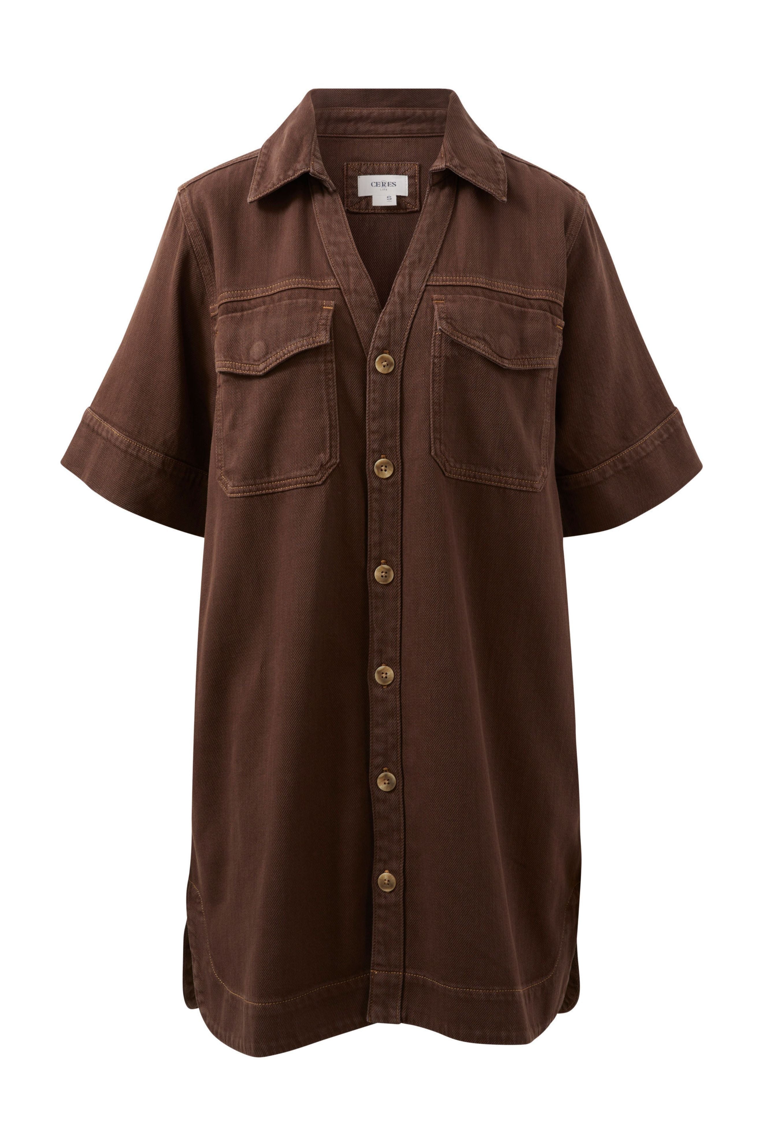 Sammy Relaxed Shirt Dress in Chocolate