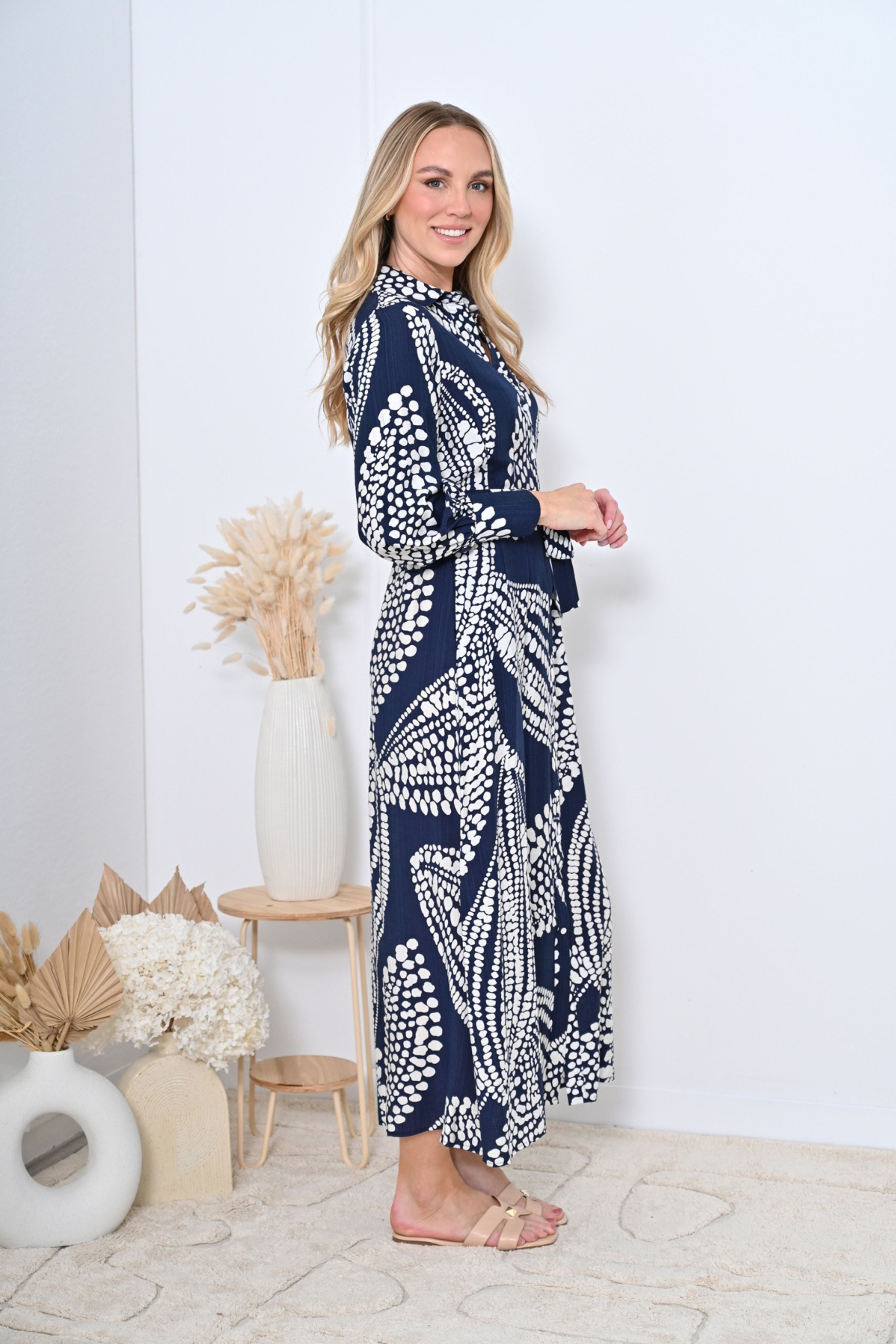Isla Dress in Navy and White