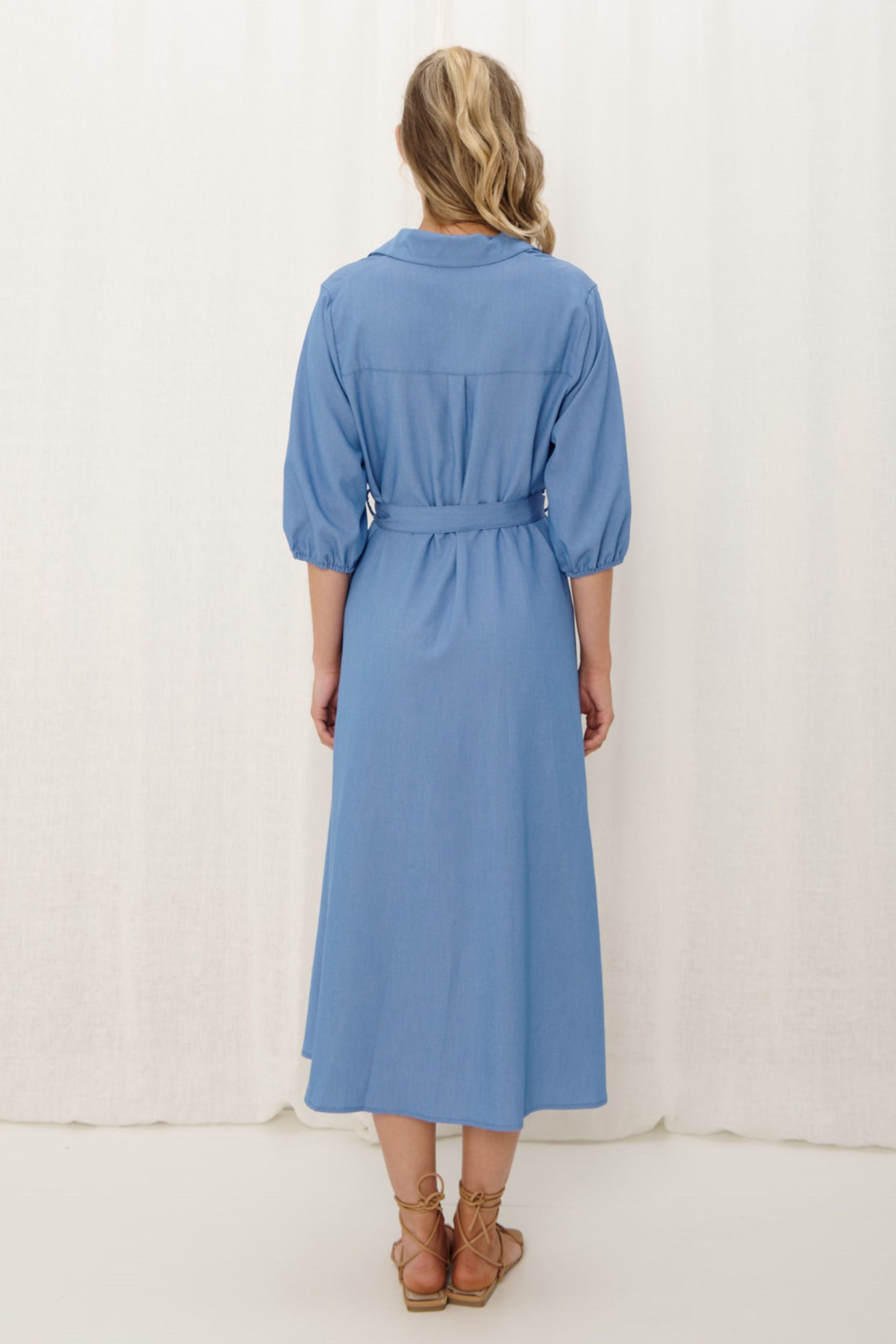 GRACE Midi Dress in Chambray Blue