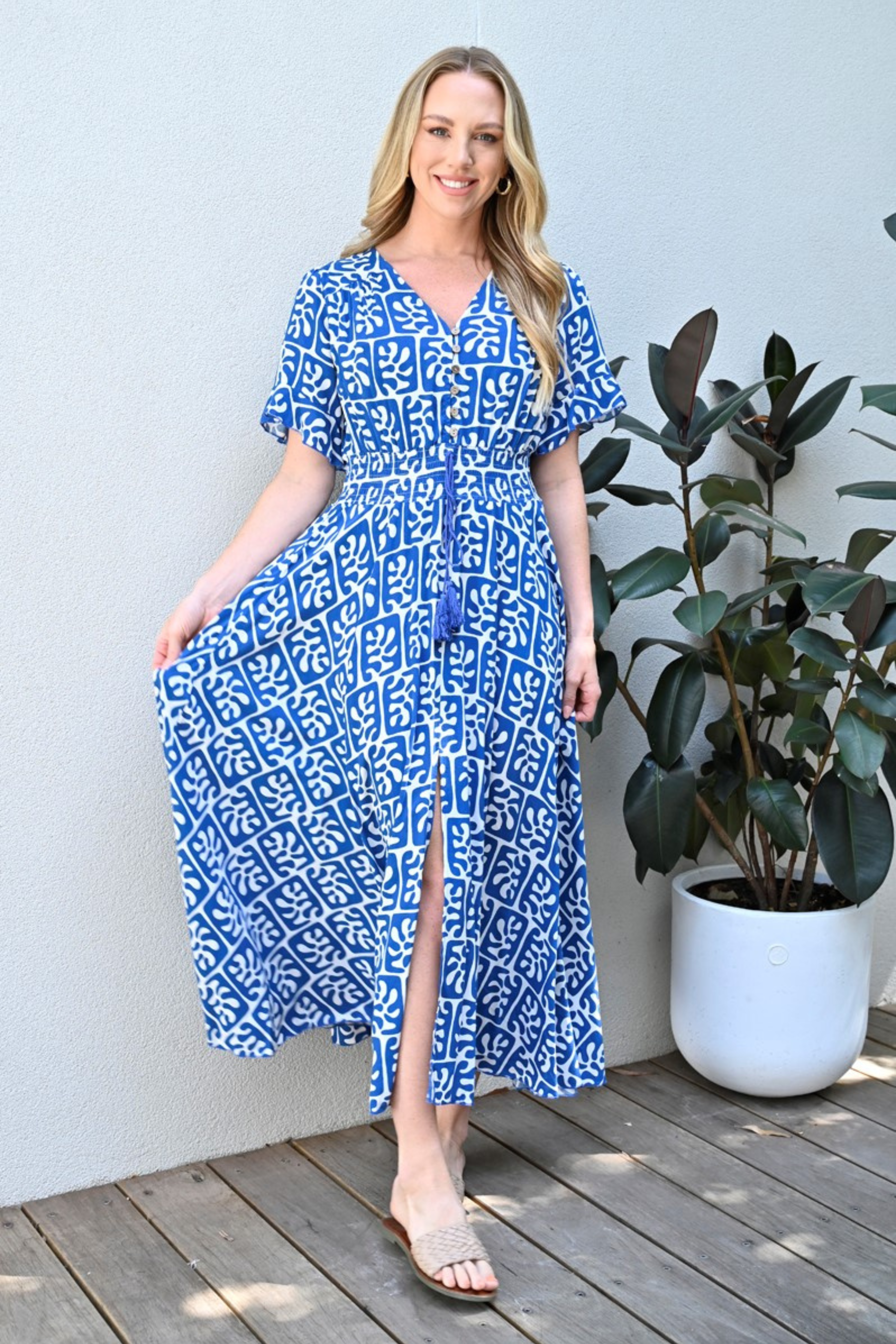MARIANNE Maxi Dress in Blue and White