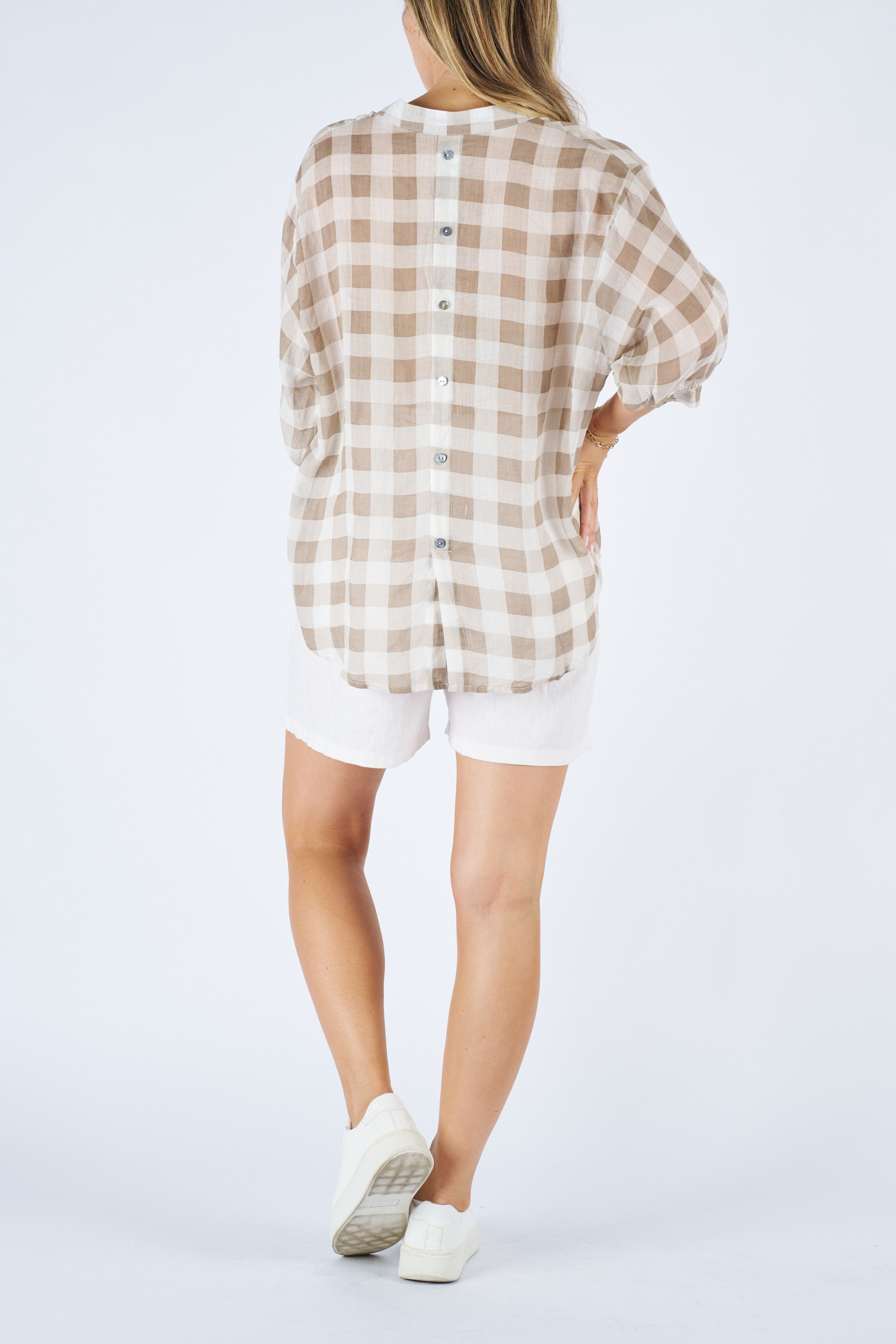 CHARLIE Top in Beige and White Check