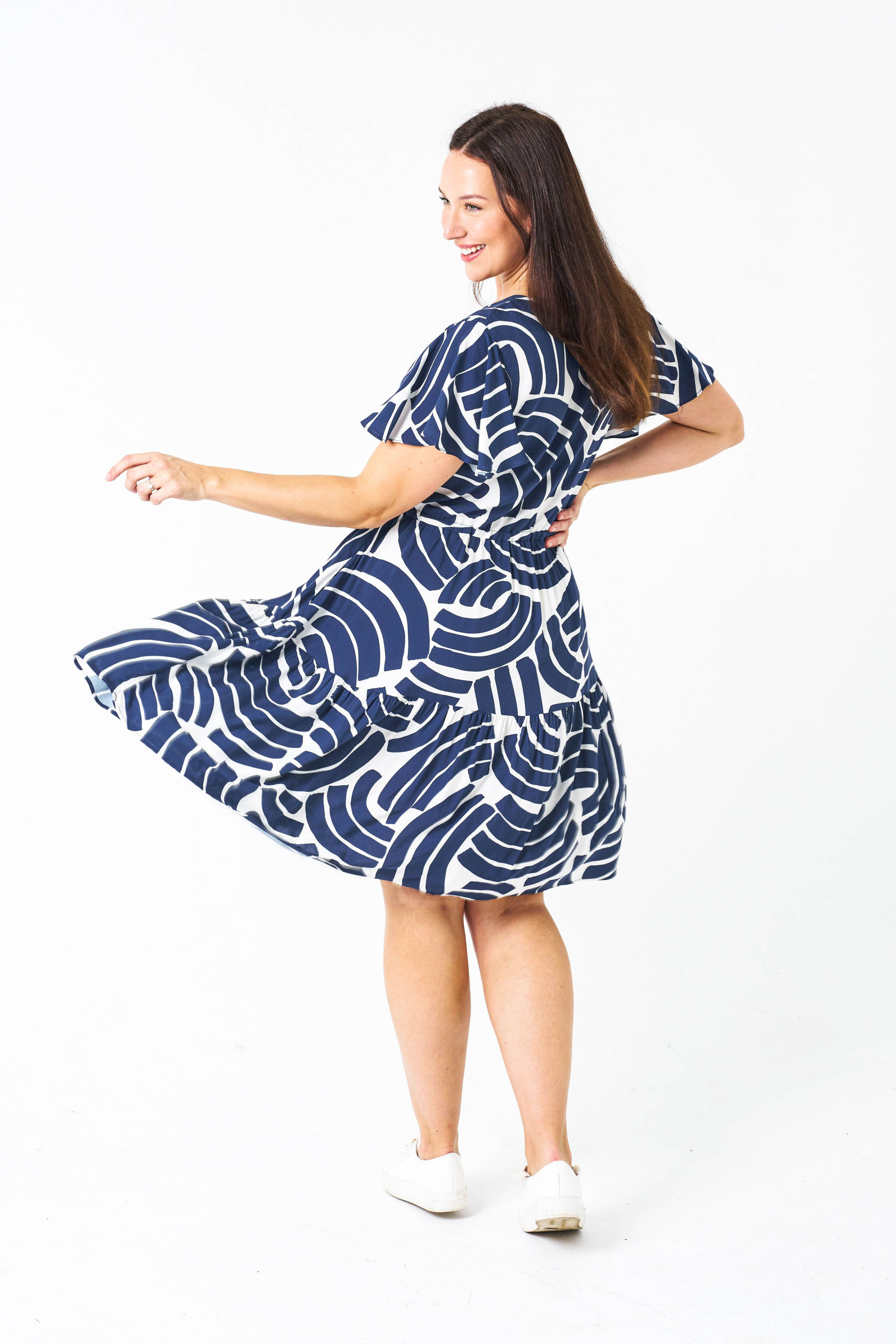 MARLIE Mini Dress in Navy and White Print no