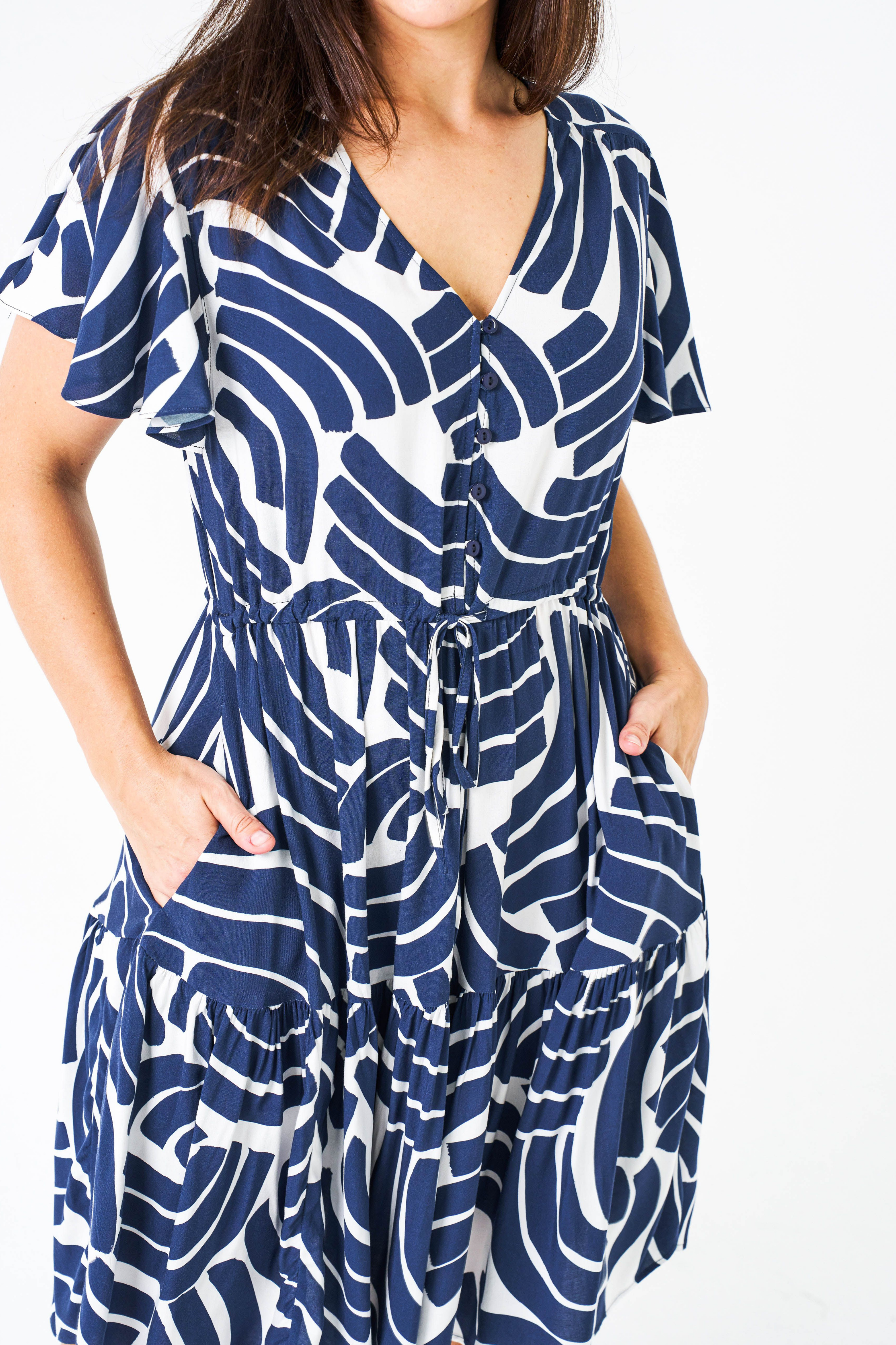 MARLIE Mini Dress in Navy and White Print no