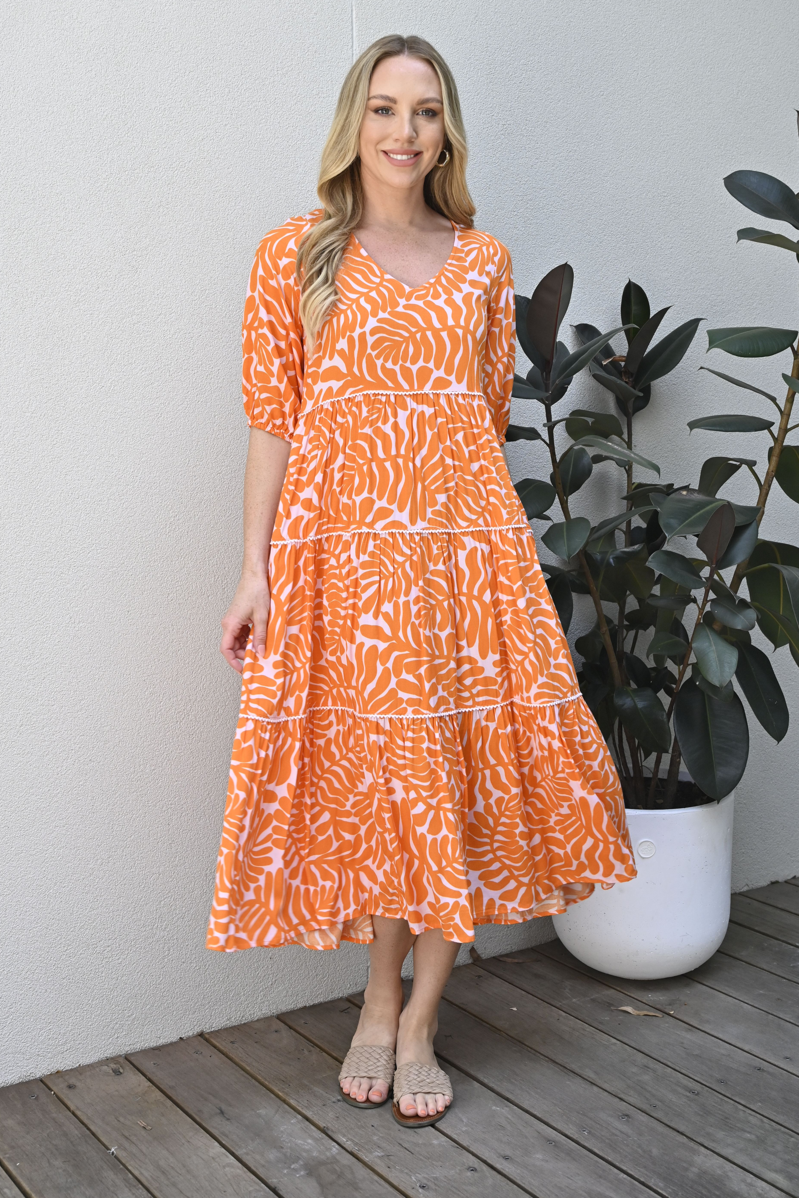 TAMSIN Midi Dress in Orange